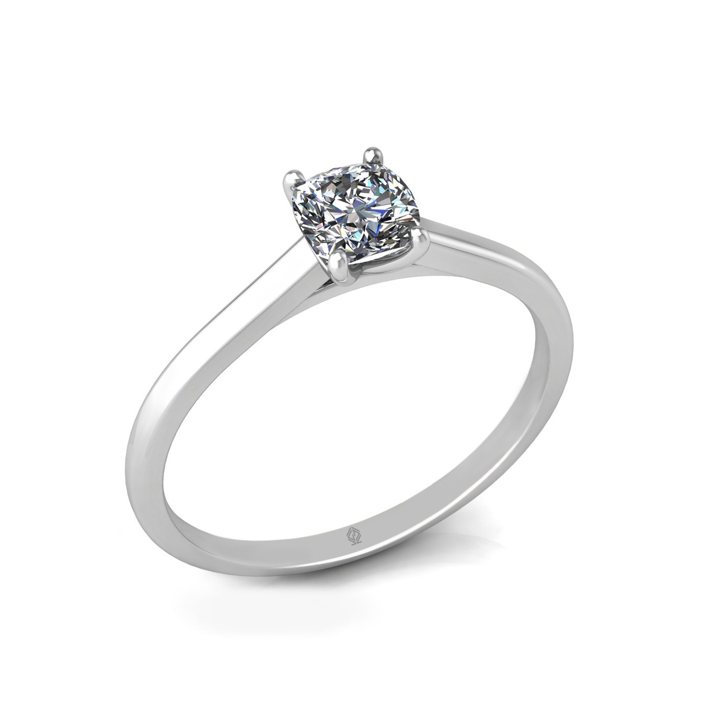 18k white gold 0,50 ct 4 prongs solitaire cushion cut diamond engagement ring with whisper thin band