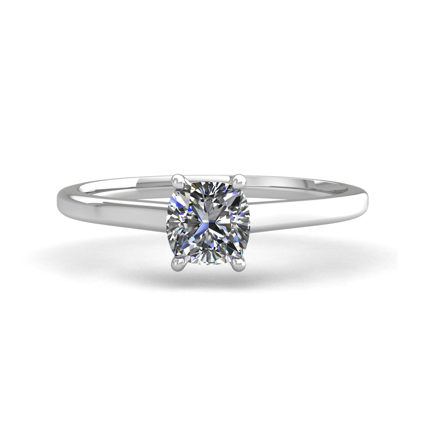 18k white gold 0,80 ct 4 prongs solitaire cushion cut diamond engagement ring with whisper thin band Photos & images