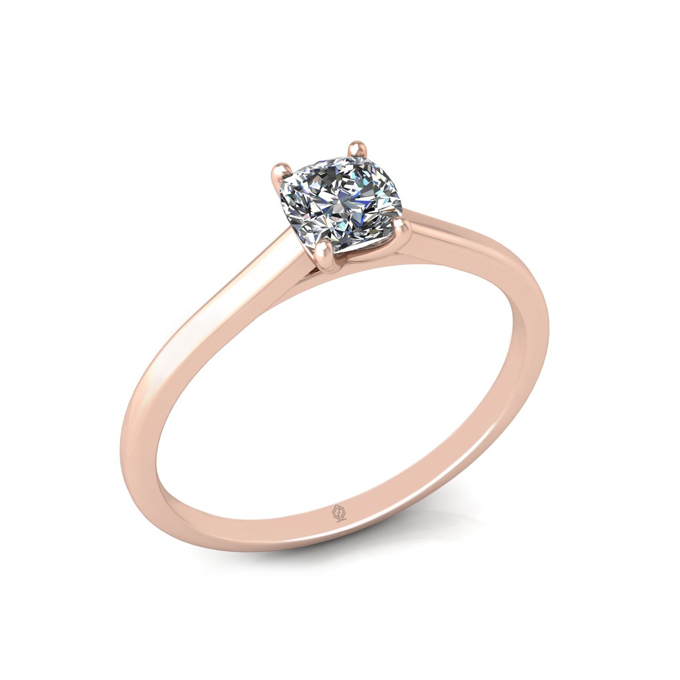 18k rose gold  0,30 ct 4 prongs solitaire cushion cut diamond engagement ring with whisper thin band