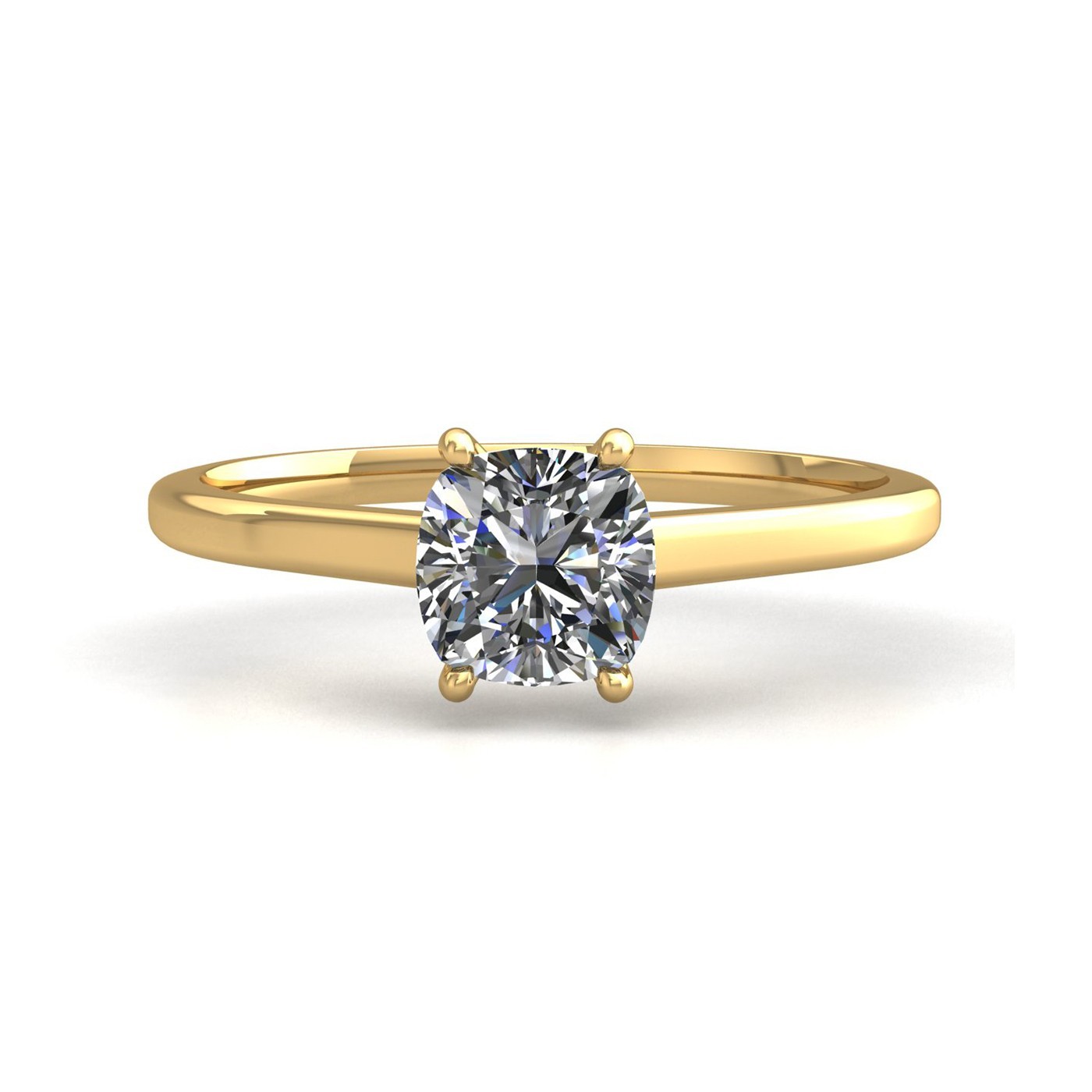 18k yellow gold 1.5ct 4 prongs solitaire cushion cut diamond engagement ring with whisper thin band Photos & images