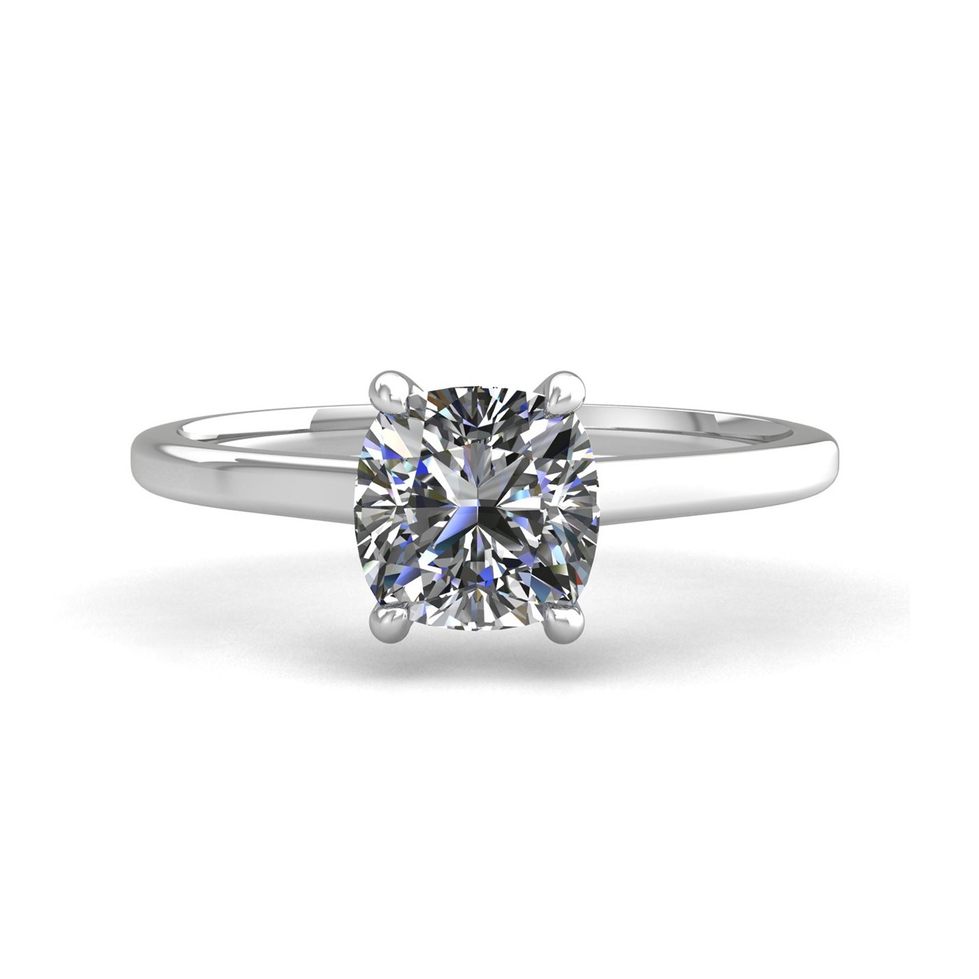 18k white gold 1.0ct 4 prongs solitaire cushion cut diamond engagement ring with whisper thin band Photos & images