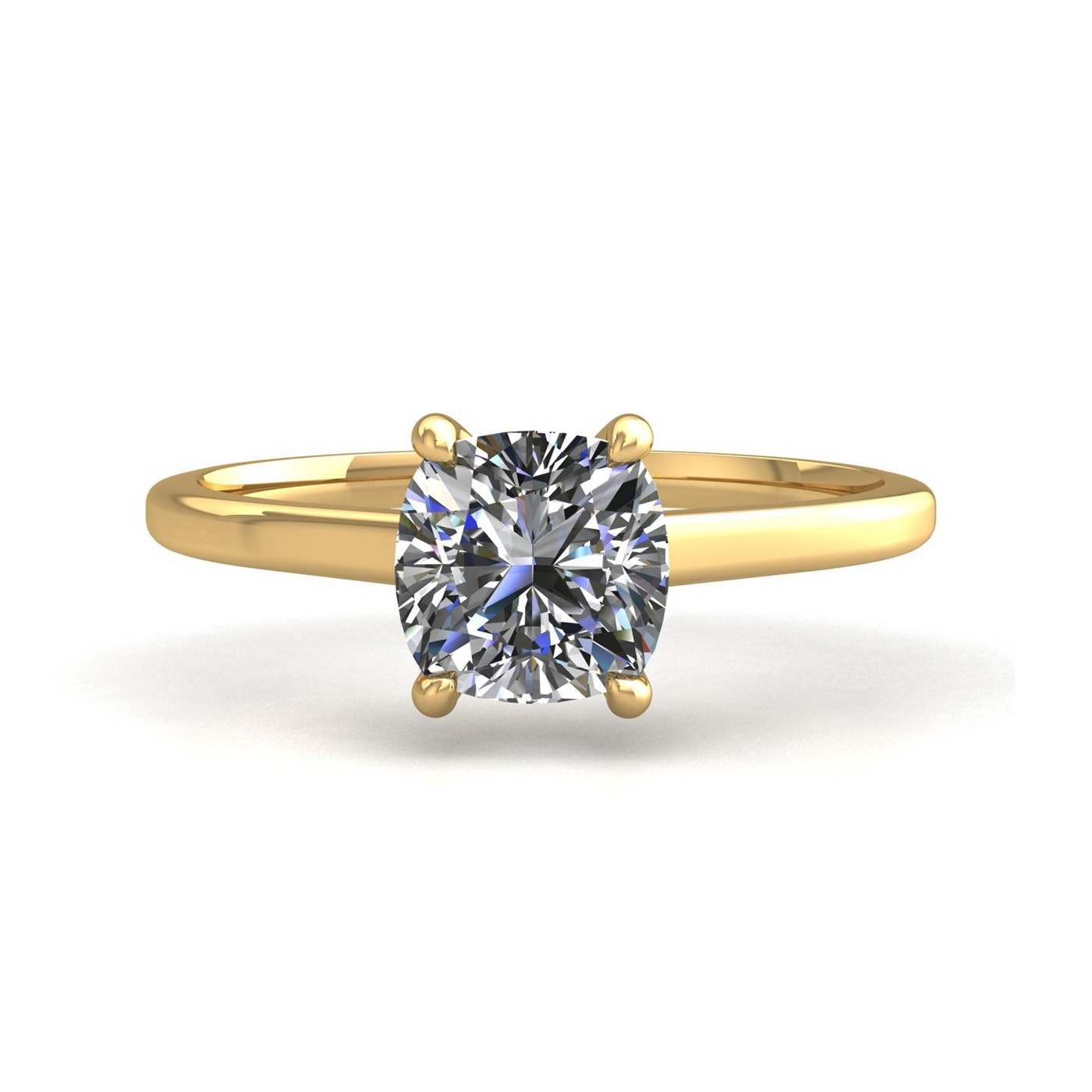 18k yellow gold 1.5ct 4 prongs solitaire cushion cut diamond engagement ring with whisper thin band Photos & images
