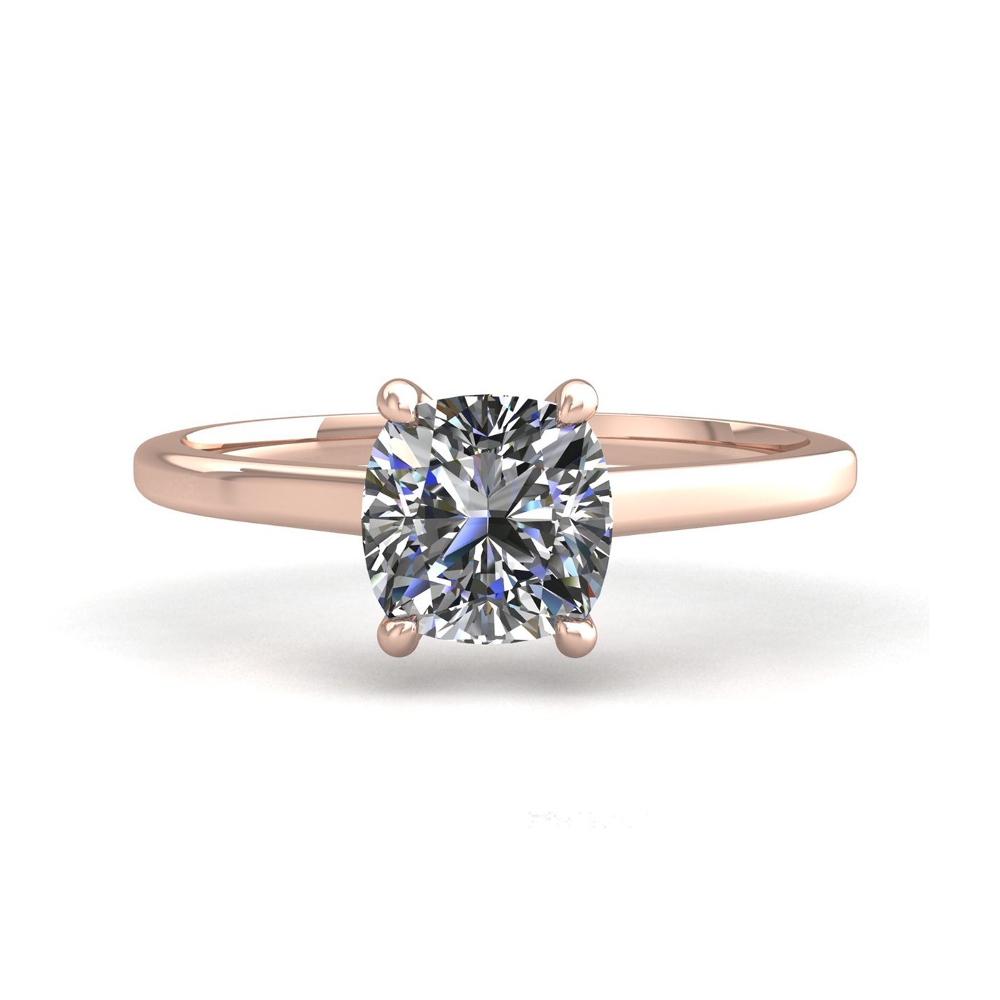 18k rose gold 1.0ct 4 prongs solitaire cushion cut diamond engagement ring with whisper thin band