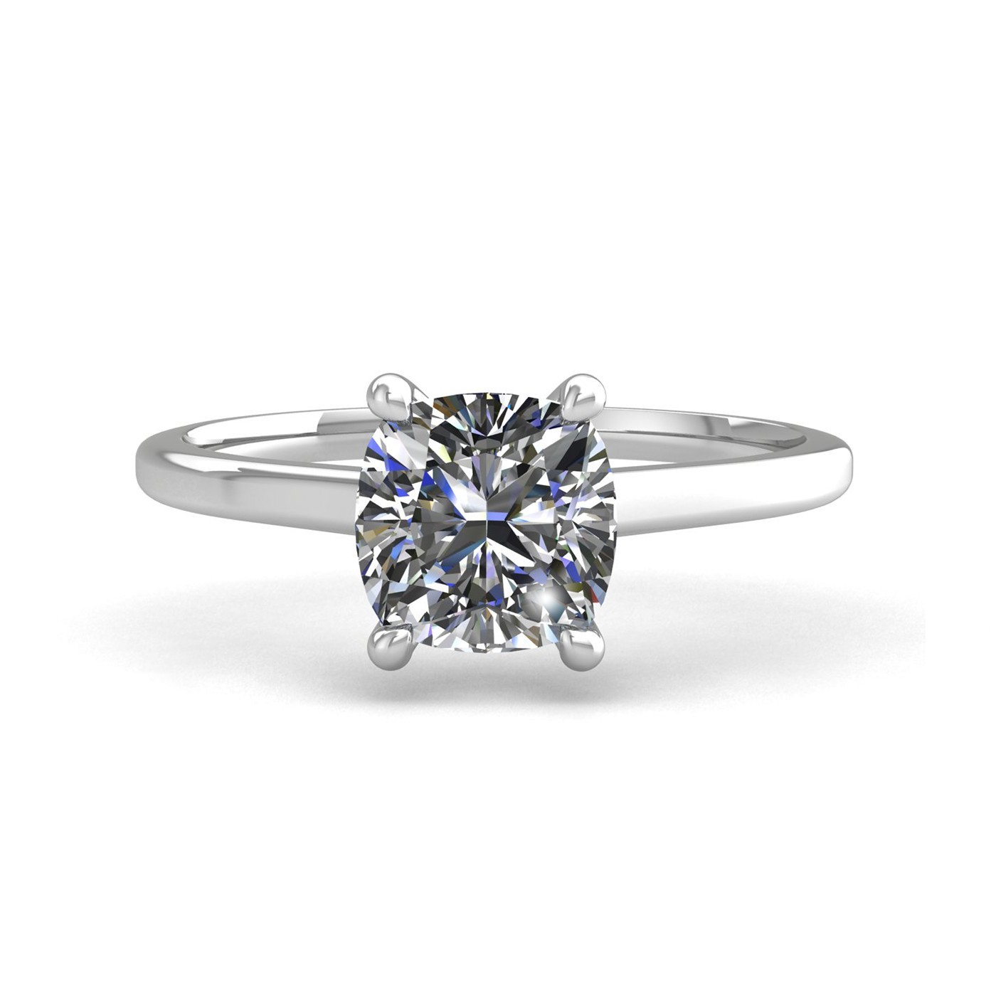 18k white gold 1.2ct 4 prongs solitaire cushion cut diamond engagement ring with whisper thin band