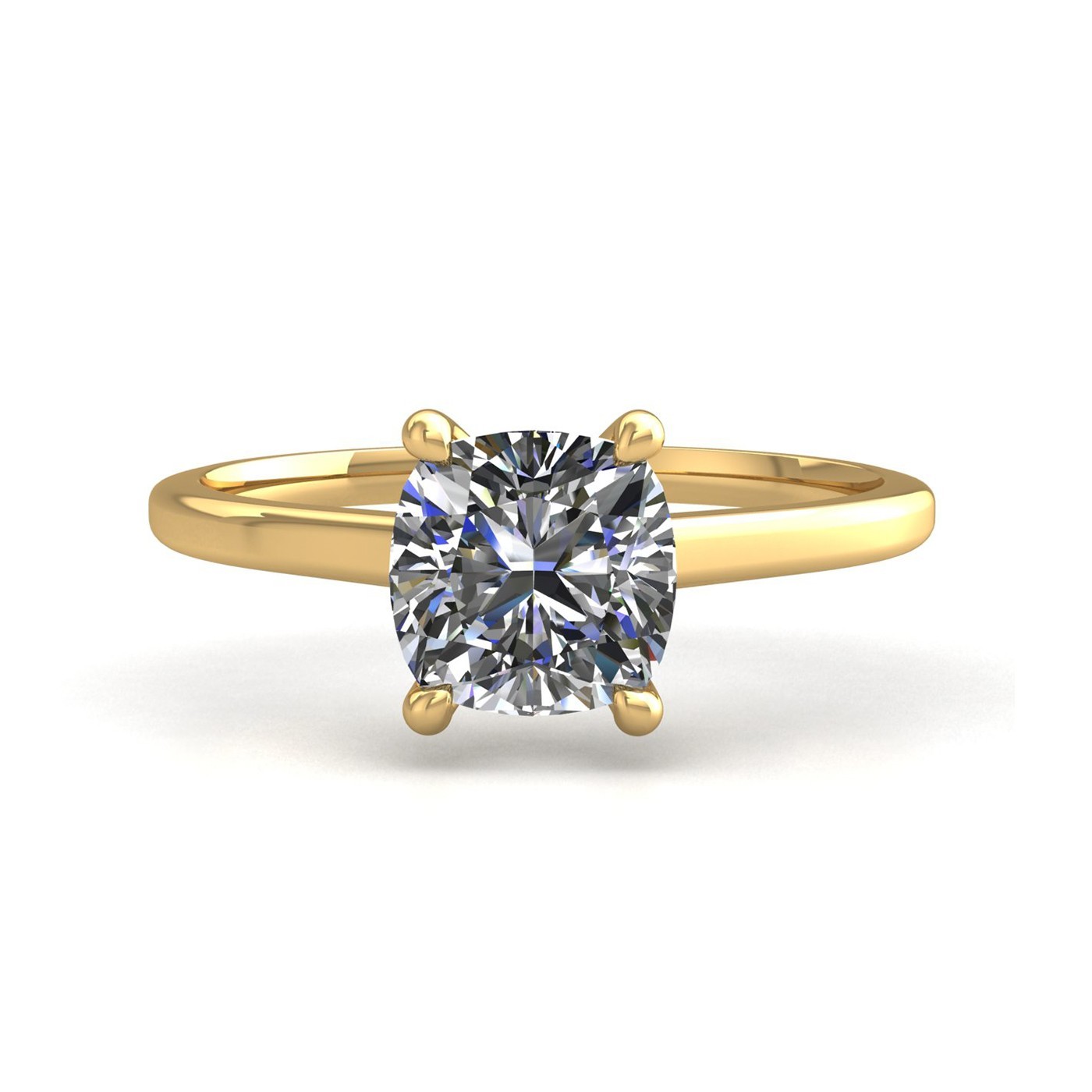 18k yellow gold 1.0ct 4 prongs solitaire cushion cut diamond engagement ring with whisper thin band Photos & images