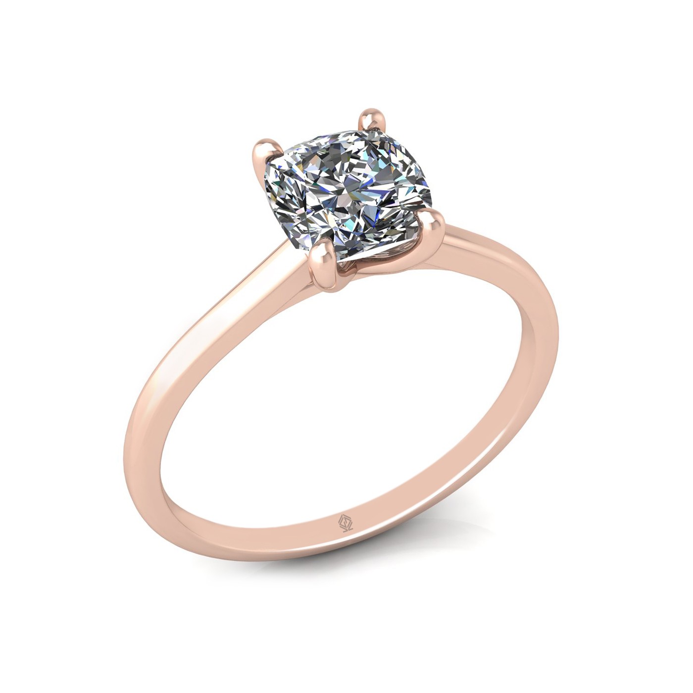 18k rose gold 1.2ct 4 prongs solitaire cushion cut diamond engagement ring with whisper thin band