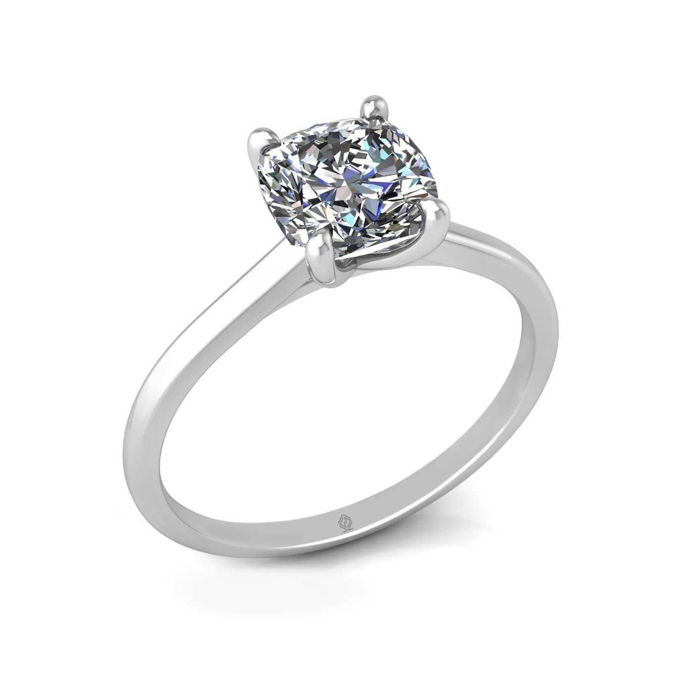 18k white gold 1.5ct 4 prongs solitaire cushion cut diamond engagement ring with whisper thin band