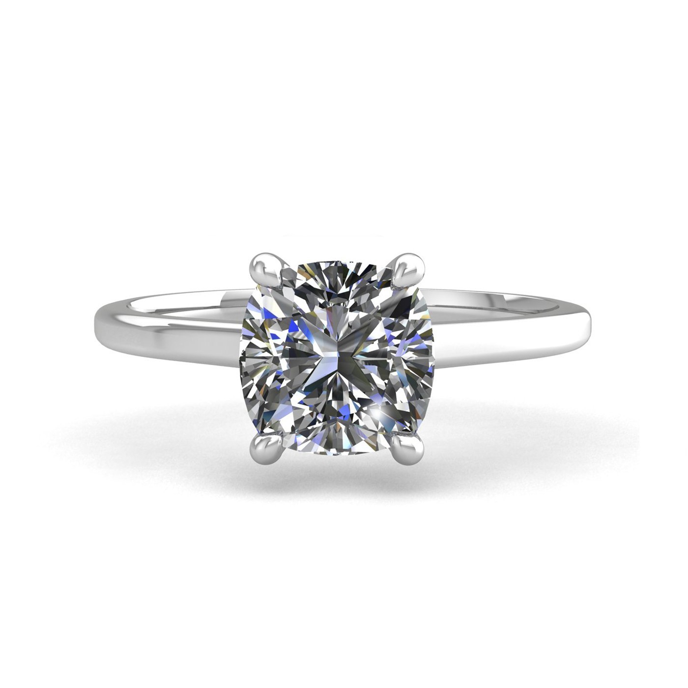 18k white gold 0,80 ct 4 prongs solitaire cushion cut diamond engagement ring with whisper thin band Photos & images