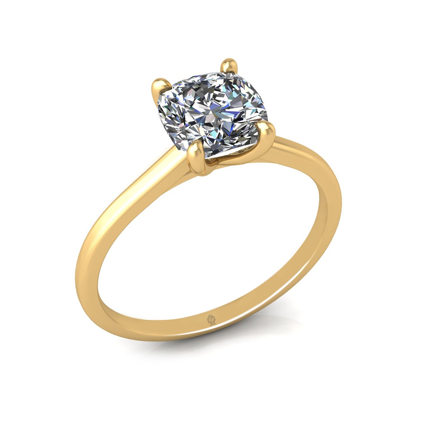 18k yellow gold 1.5ct 4 prongs solitaire cushion cut diamond engagement ring with whisper thin band
