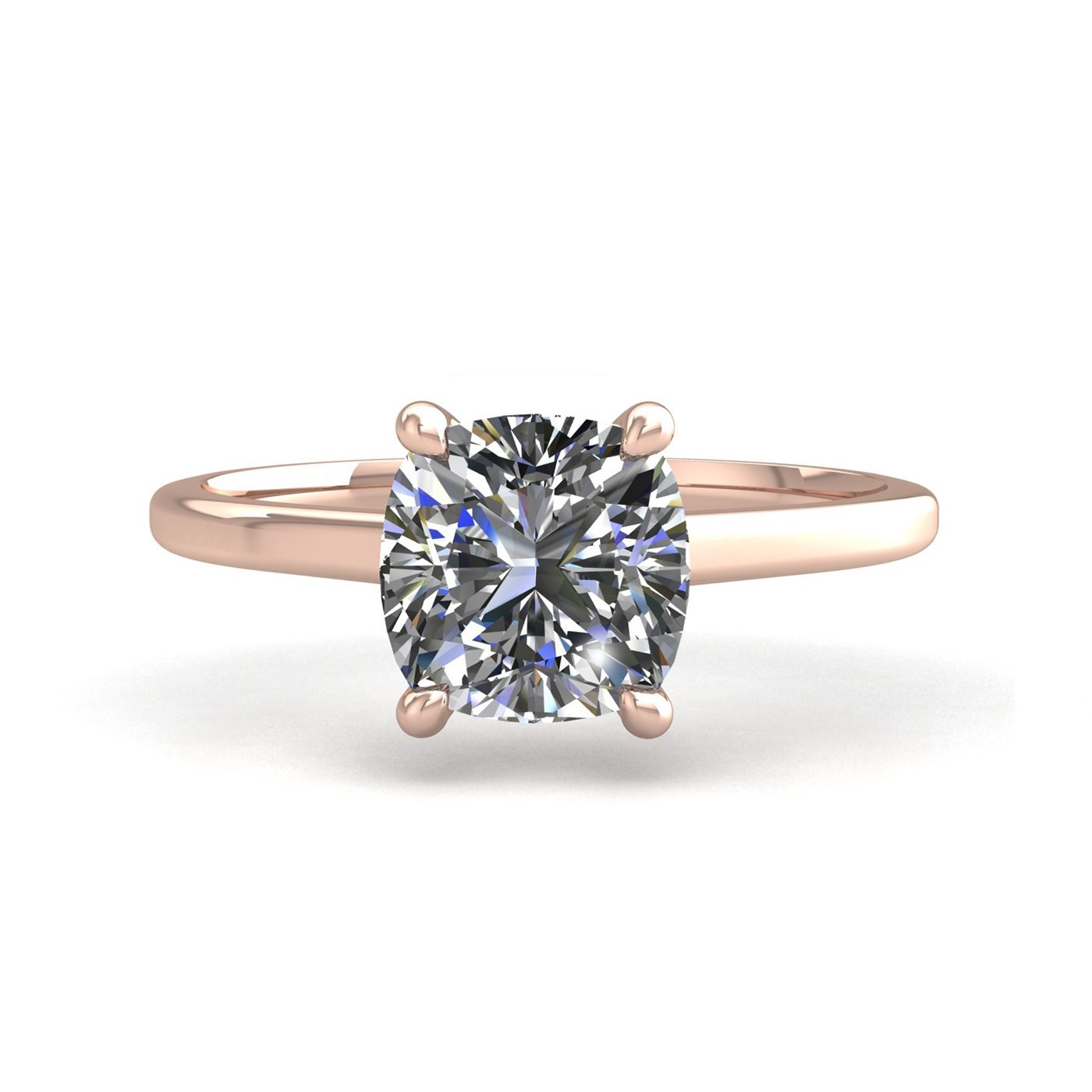 18k rose gold 0,80 ct 4 prongs solitaire cushion cut diamond engagement ring with whisper thin band Photos & images