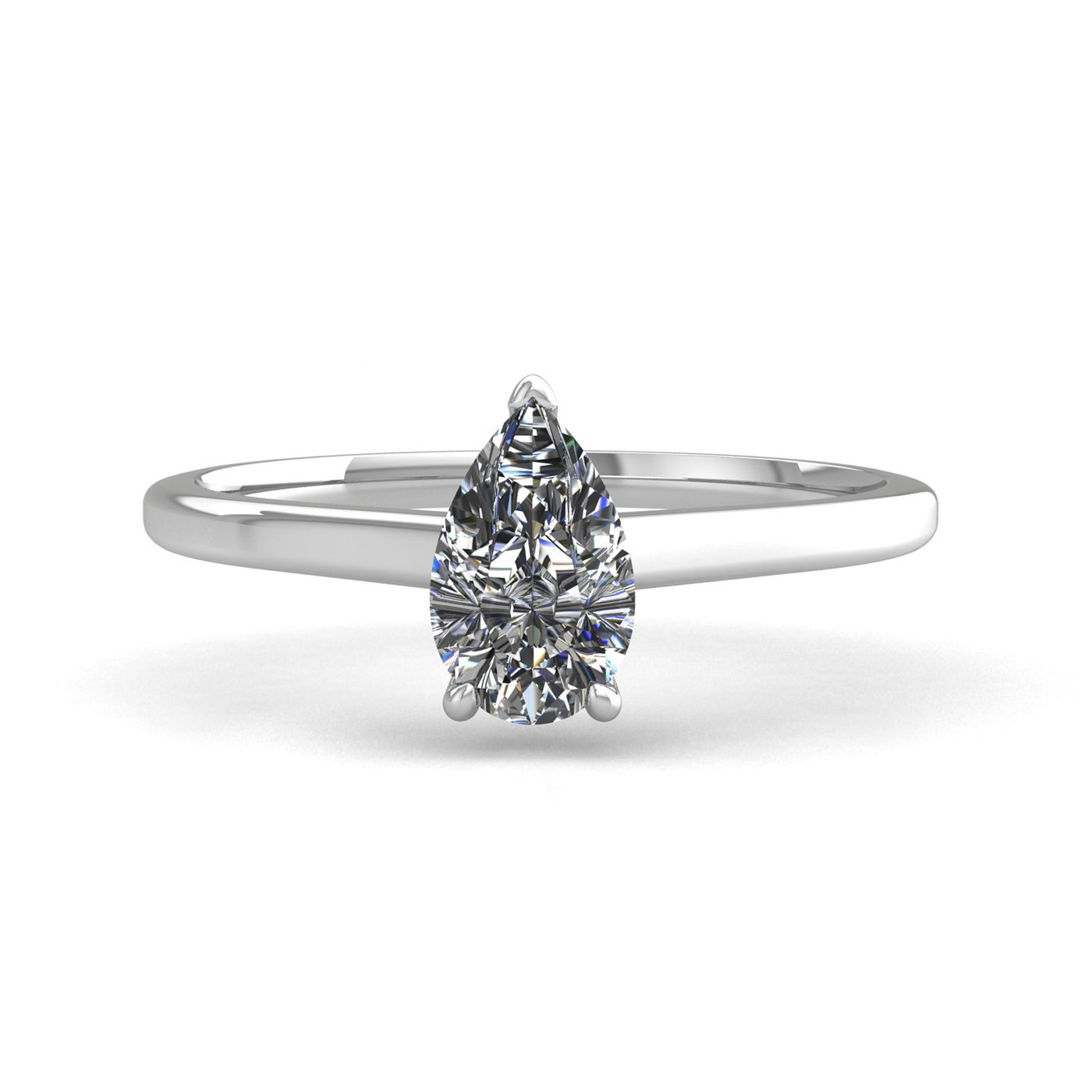 18k white gold  2,00 ct 3 prongs solitaire pear cut diamond engagement ring with whisper thin band Photos & images