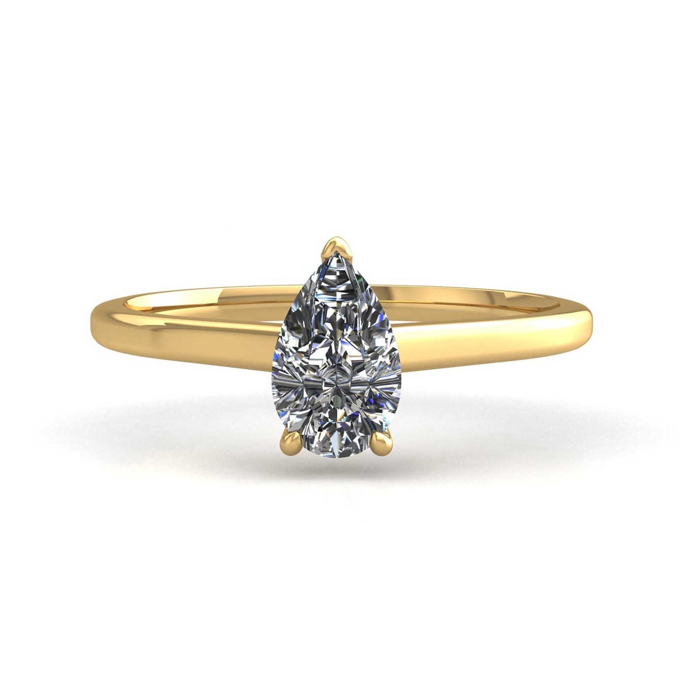 18k yellow gold  1,00 ct 3 prongs solitaire pear cut diamond engagement ring with whisper thin band Photos & images