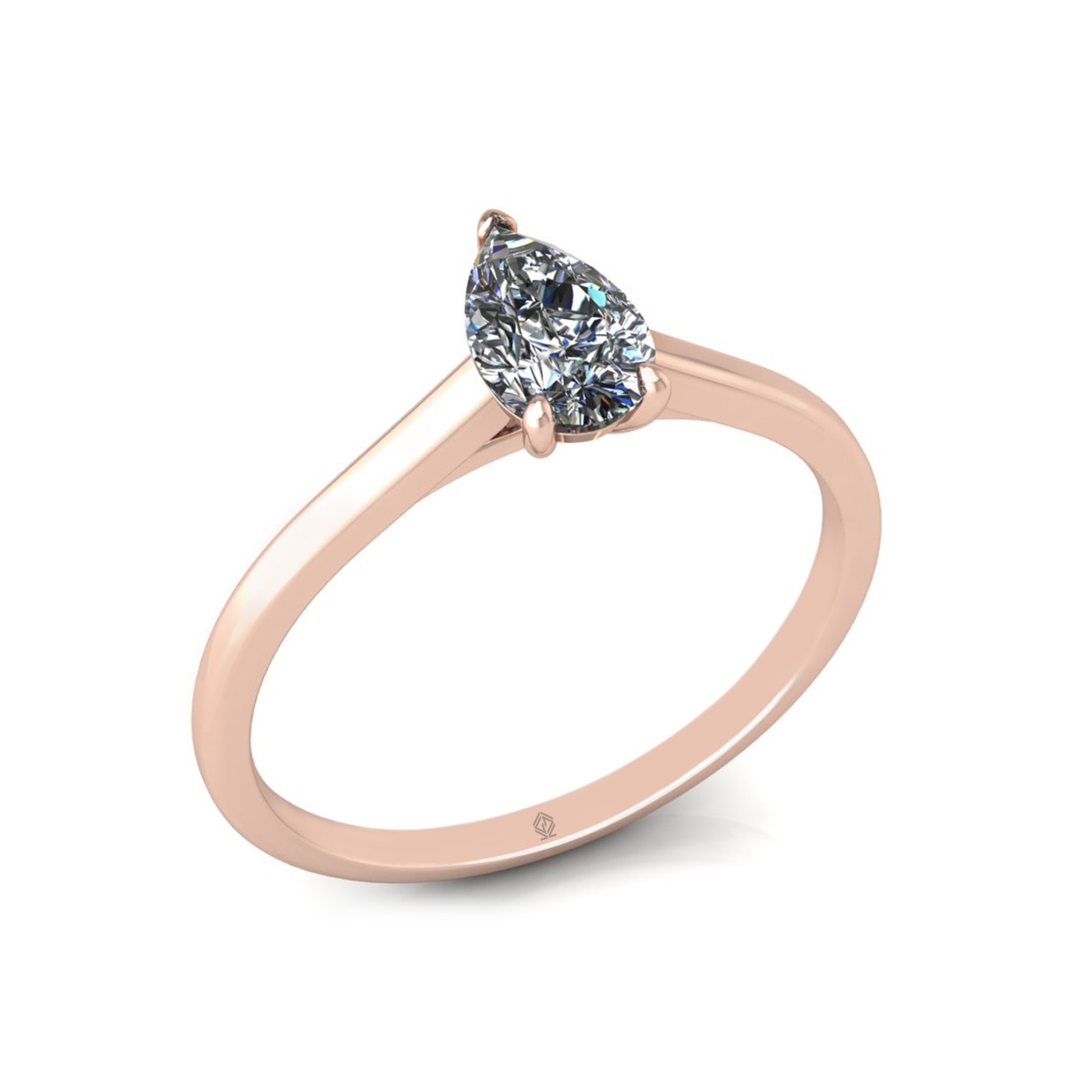 18k rose gold  0,50 ct 3 prongs solitaire pear cut diamond engagement ring with whisper thin band