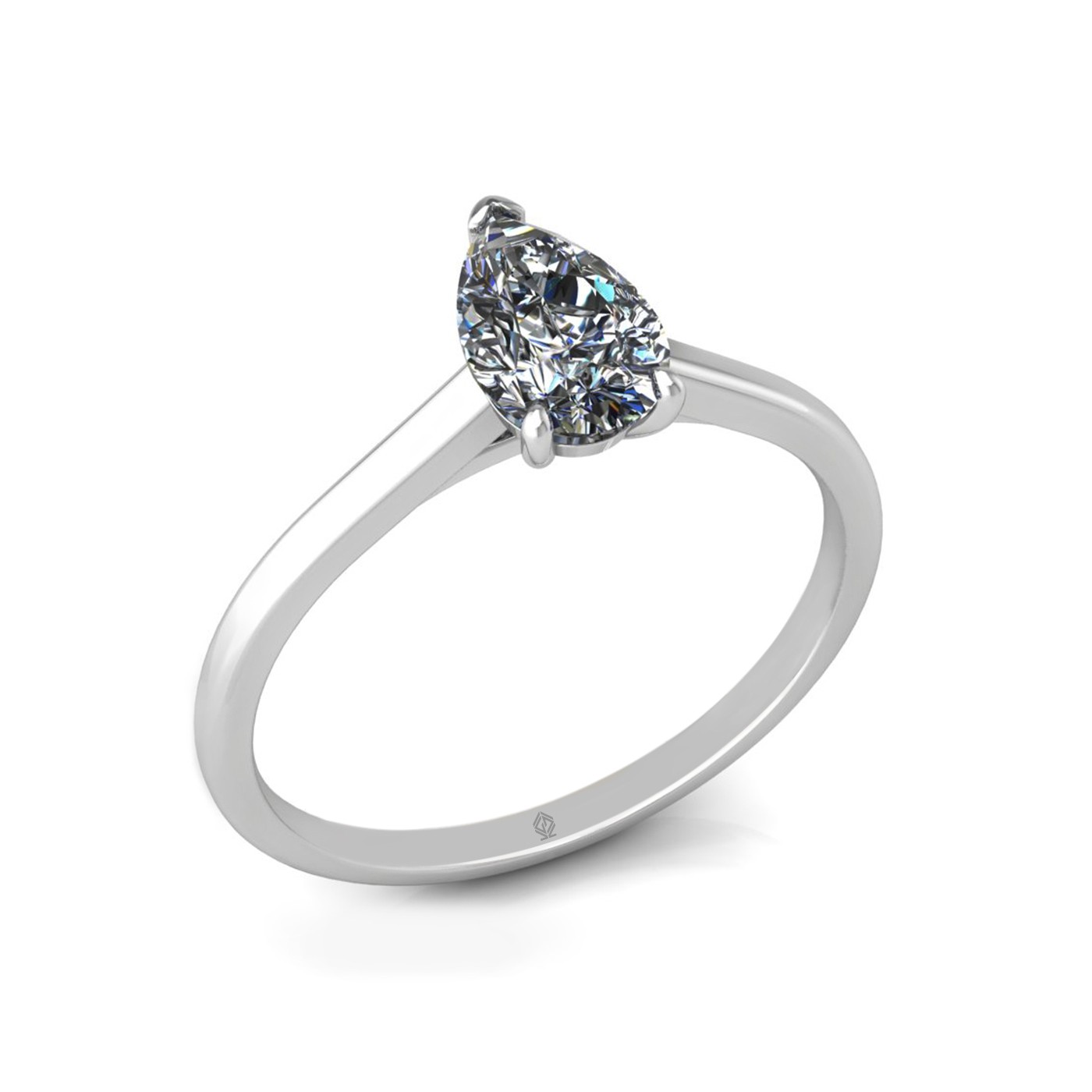 18k white gold  0,80 ct 3 prongs solitaire pear cut diamond engagement ring with whisper thin band