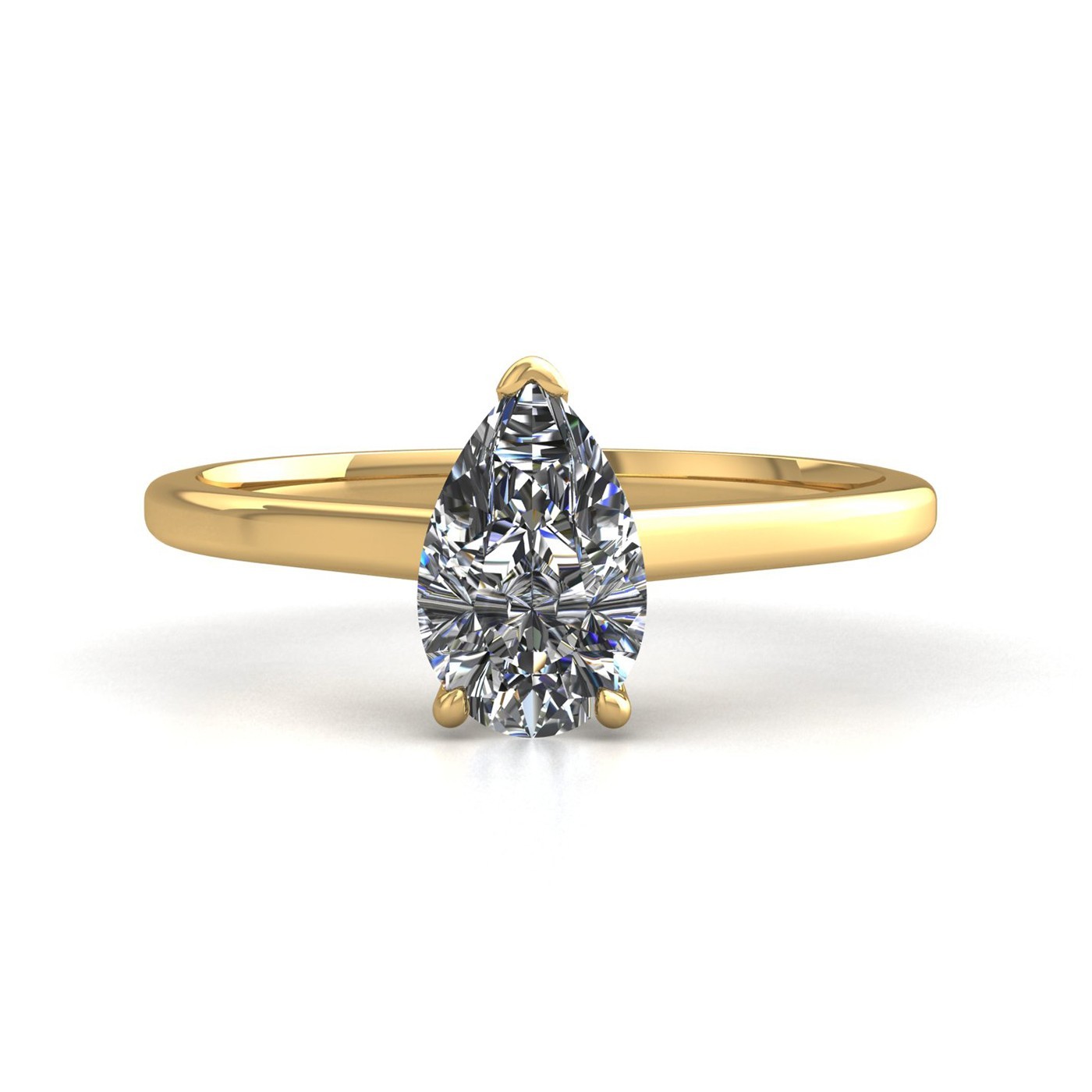 18k yellow gold  1,00 ct 3 prongs solitaire pear cut diamond engagement ring with whisper thin band Photos & images