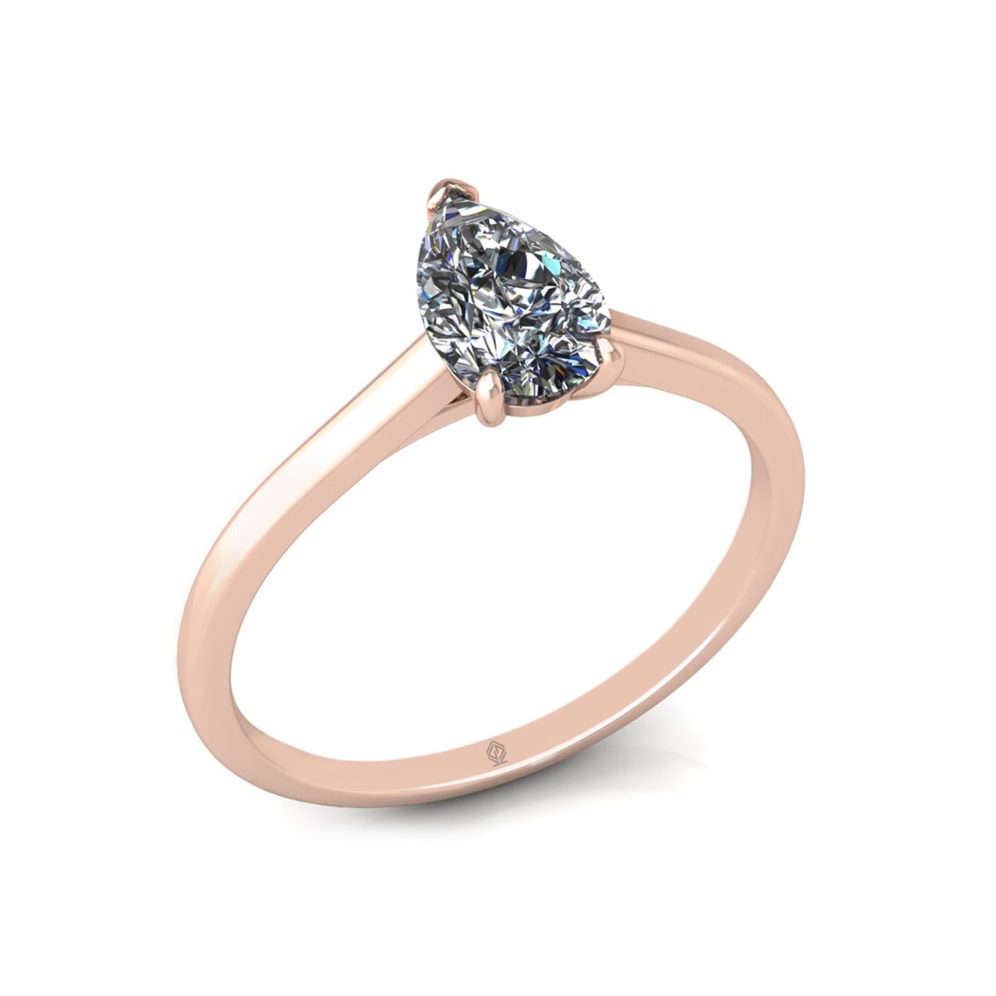 18k rose gold  0,80 ct 3 prongs solitaire pear cut diamond engagement ring with whisper thin band