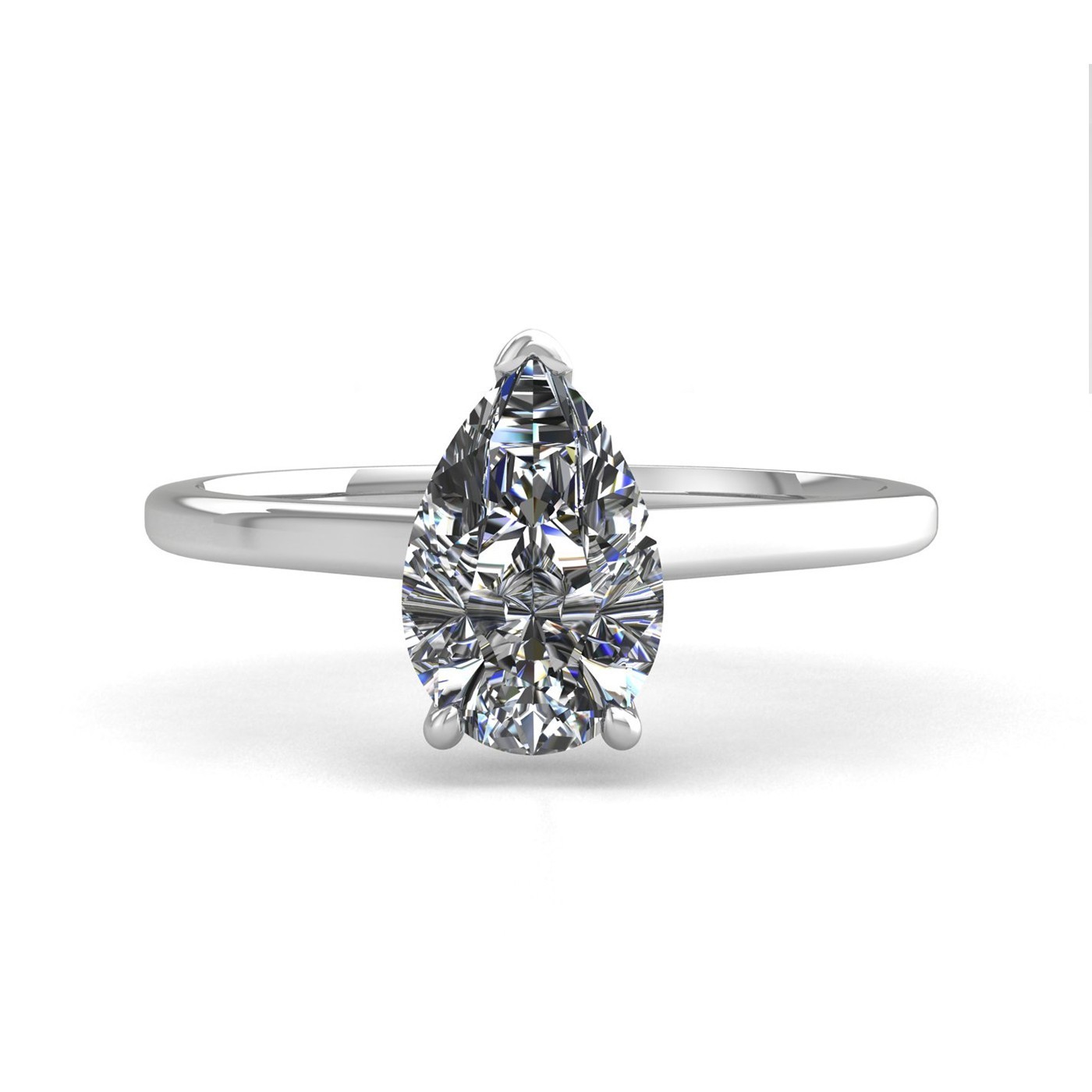 18k white gold  1,00 ct 3 prongs solitaire pear cut diamond engagement ring with whisper thin band
