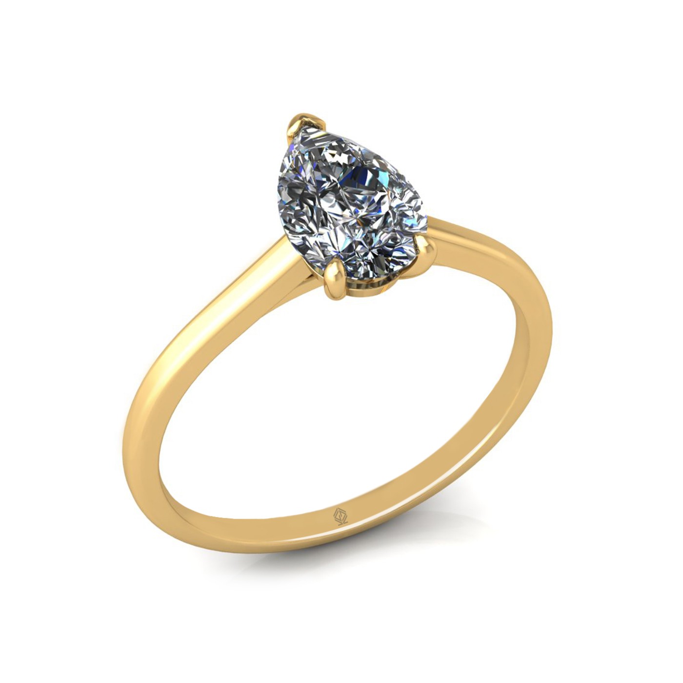 18k yellow gold  1,00 ct 3 prongs solitaire pear cut diamond engagement ring with whisper thin band