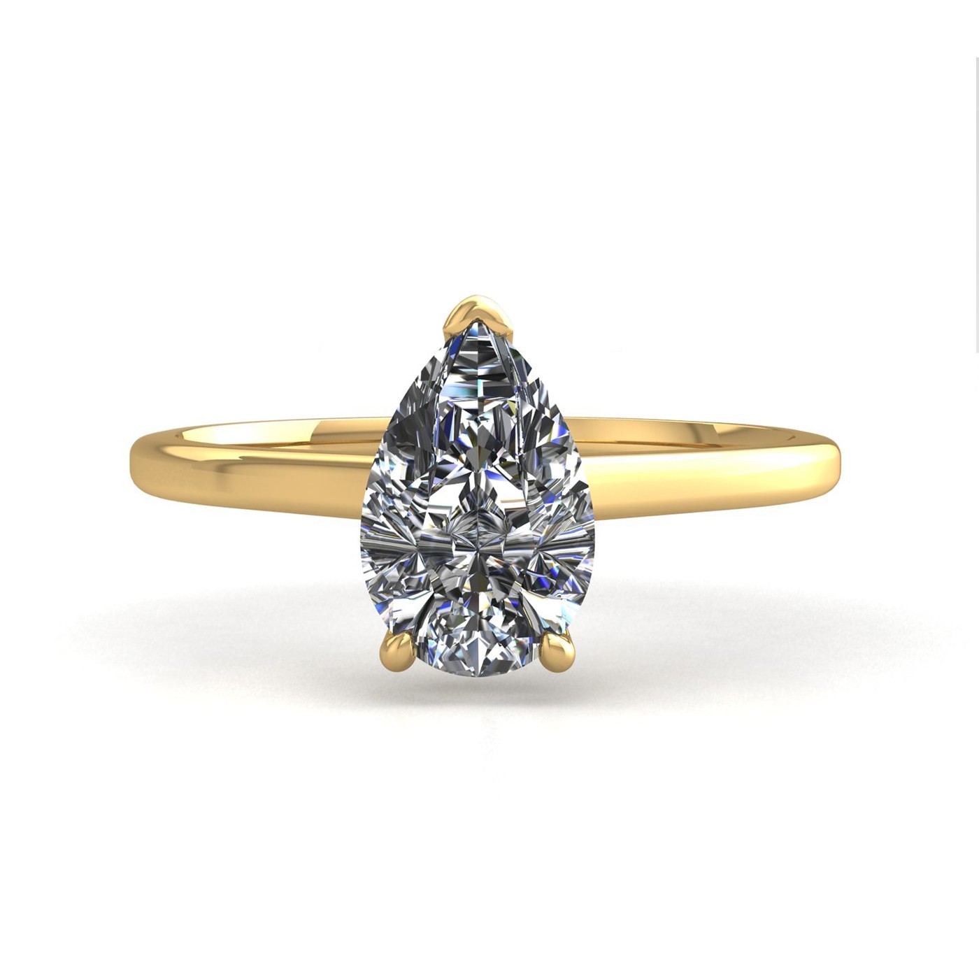 18k yellow gold  0,80 ct 3 prongs solitaire pear cut diamond engagement ring with whisper thin band Photos & images