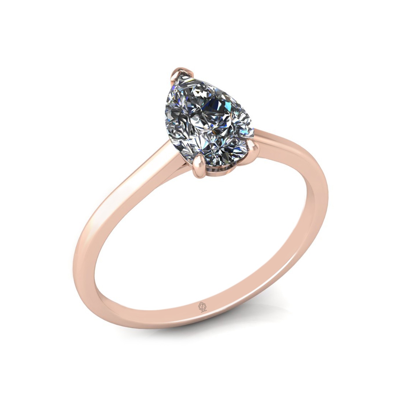 18k rose gold  1,00 ct 3 prongs solitaire pear cut diamond engagement ring with whisper thin band