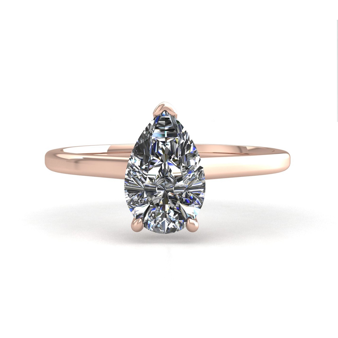 18k rose gold  2,00 ct 3 prongs solitaire pear cut diamond engagement ring with whisper thin band Photos & images