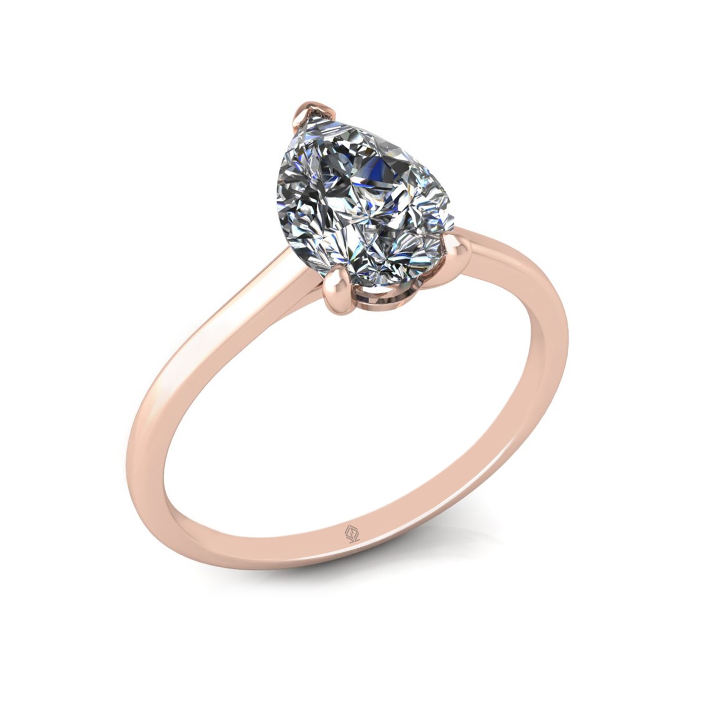 18k rose gold  1,20 ct 3 prongs solitaire pear cut diamond engagement ring with whisper thin band