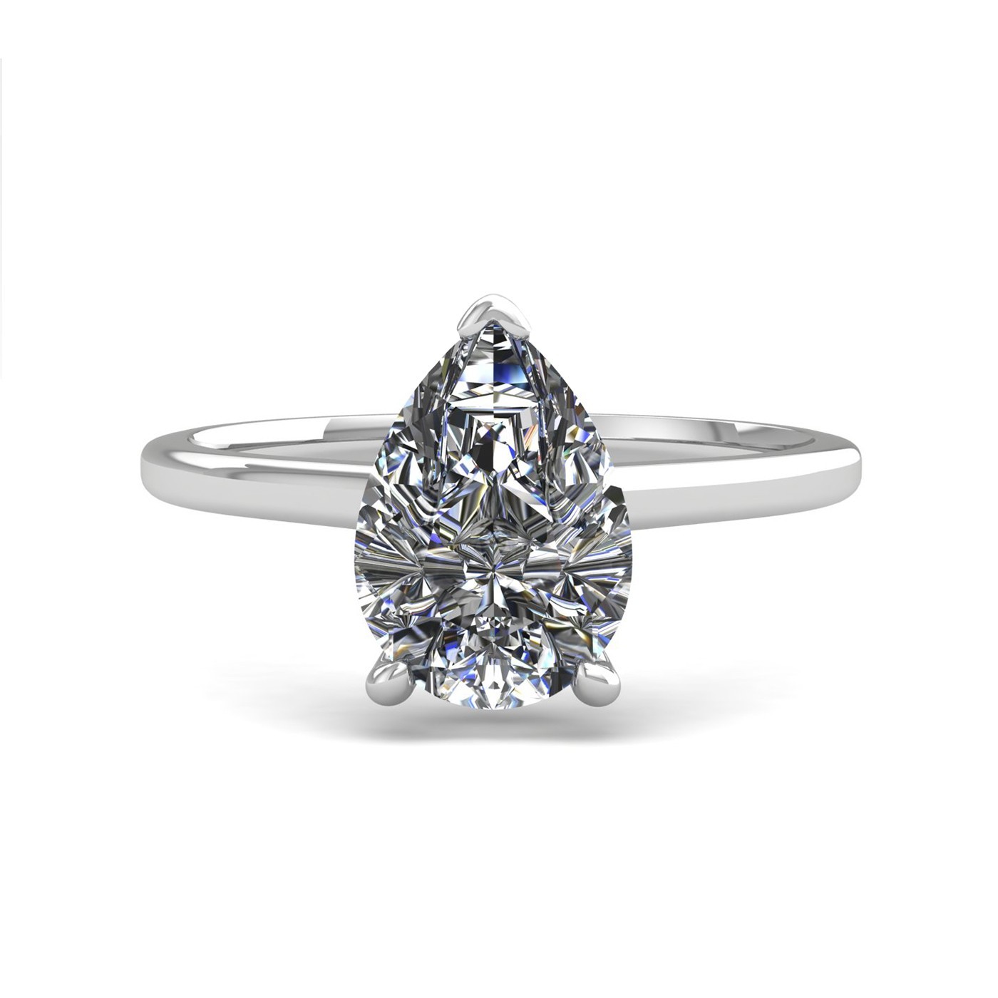 18k white gold  2,00 ct 3 prongs solitaire pear cut diamond engagement ring with whisper thin band Photos & images