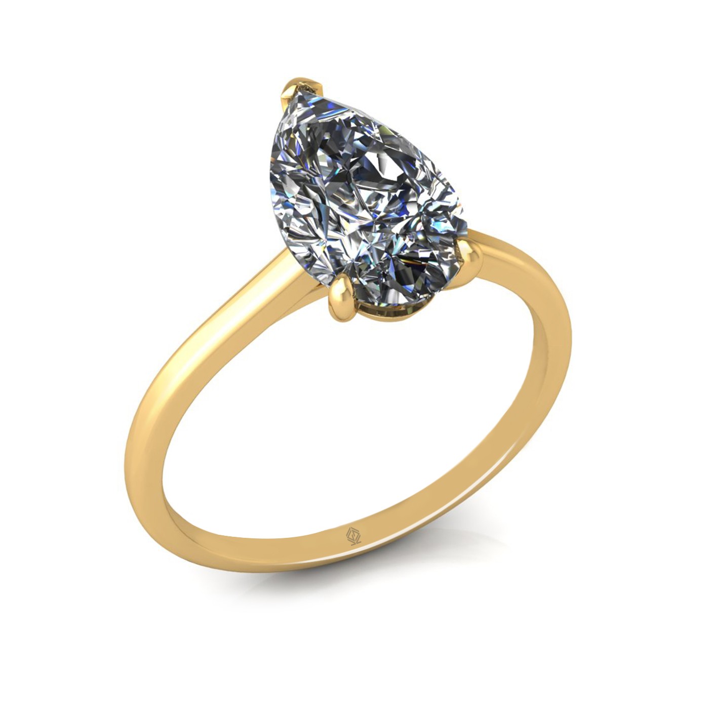 18k yellow gold  1,50 ct 3 prongs solitaire pear cut diamond engagement ring with whisper thin band