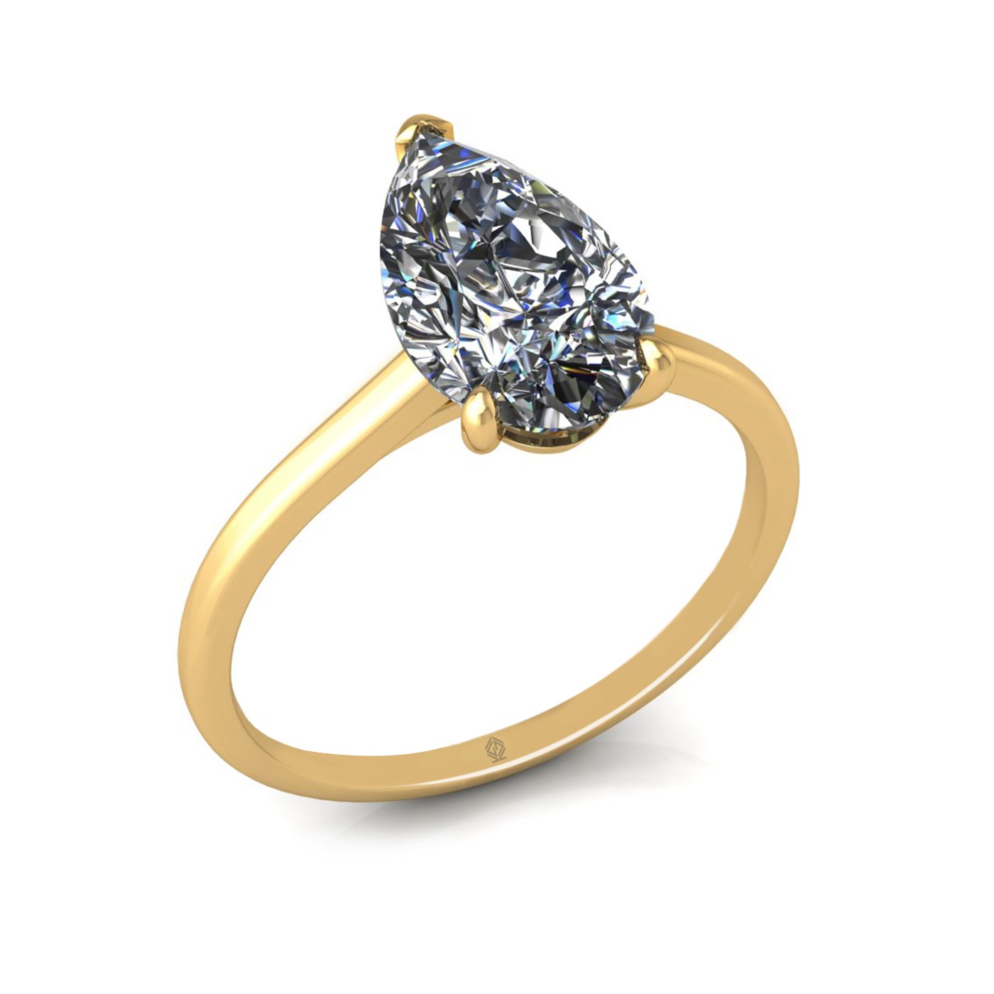 18k yellow gold  2,00 ct 3 prongs solitaire pear cut diamond engagement ring with whisper thin band