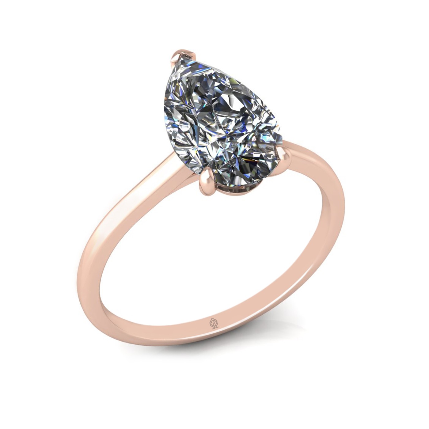 18k rose gold  2,00 ct 3 prongs solitaire pear cut diamond engagement ring with whisper thin band
