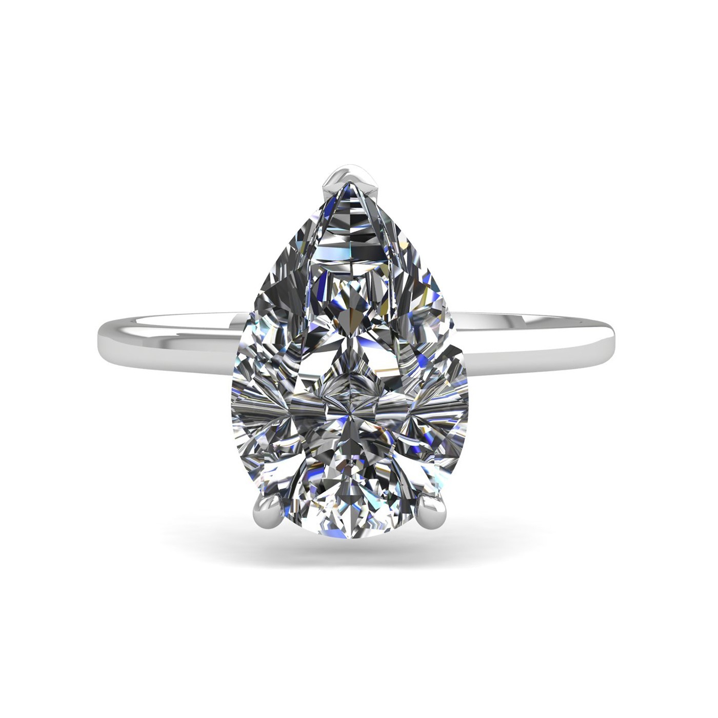18k white gold  1,50 ct 3 prongs solitaire pear cut diamond engagement ring with whisper thin band Photos & images