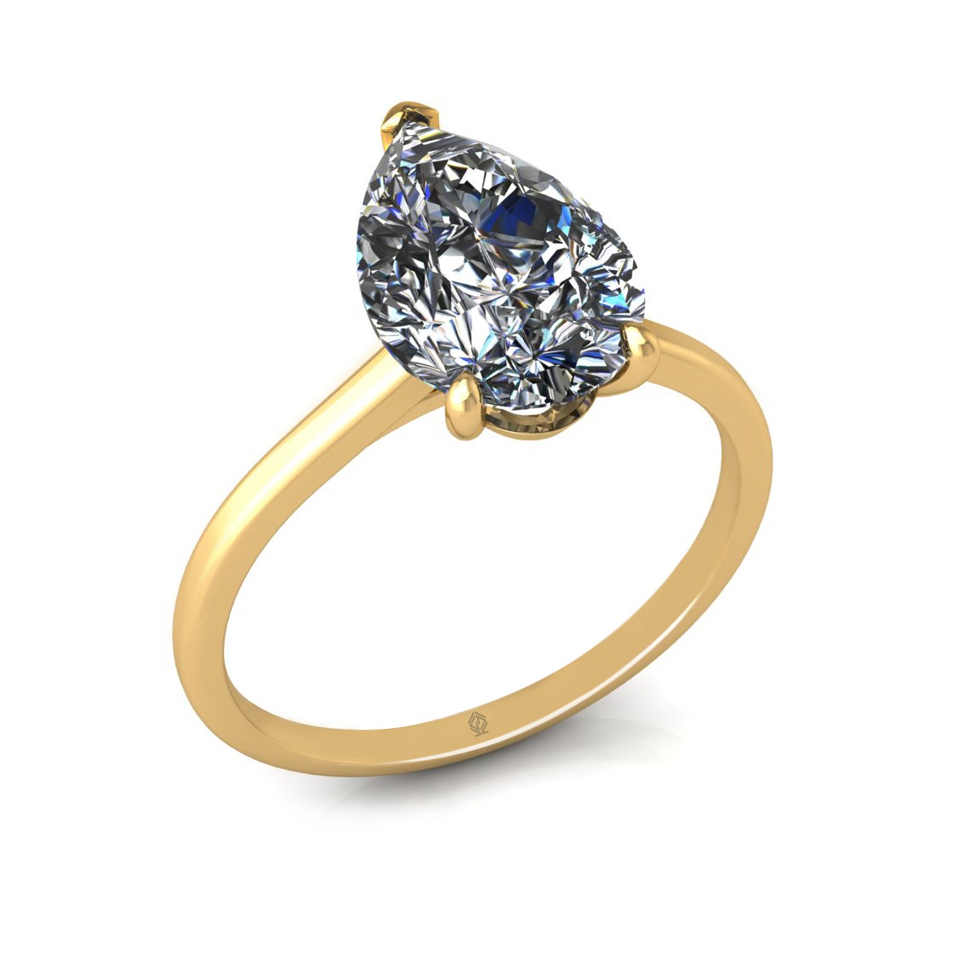18k yellow gold  2,50 ct 3 prongs solitaire pear cut diamond engagement ring with whisper thin band