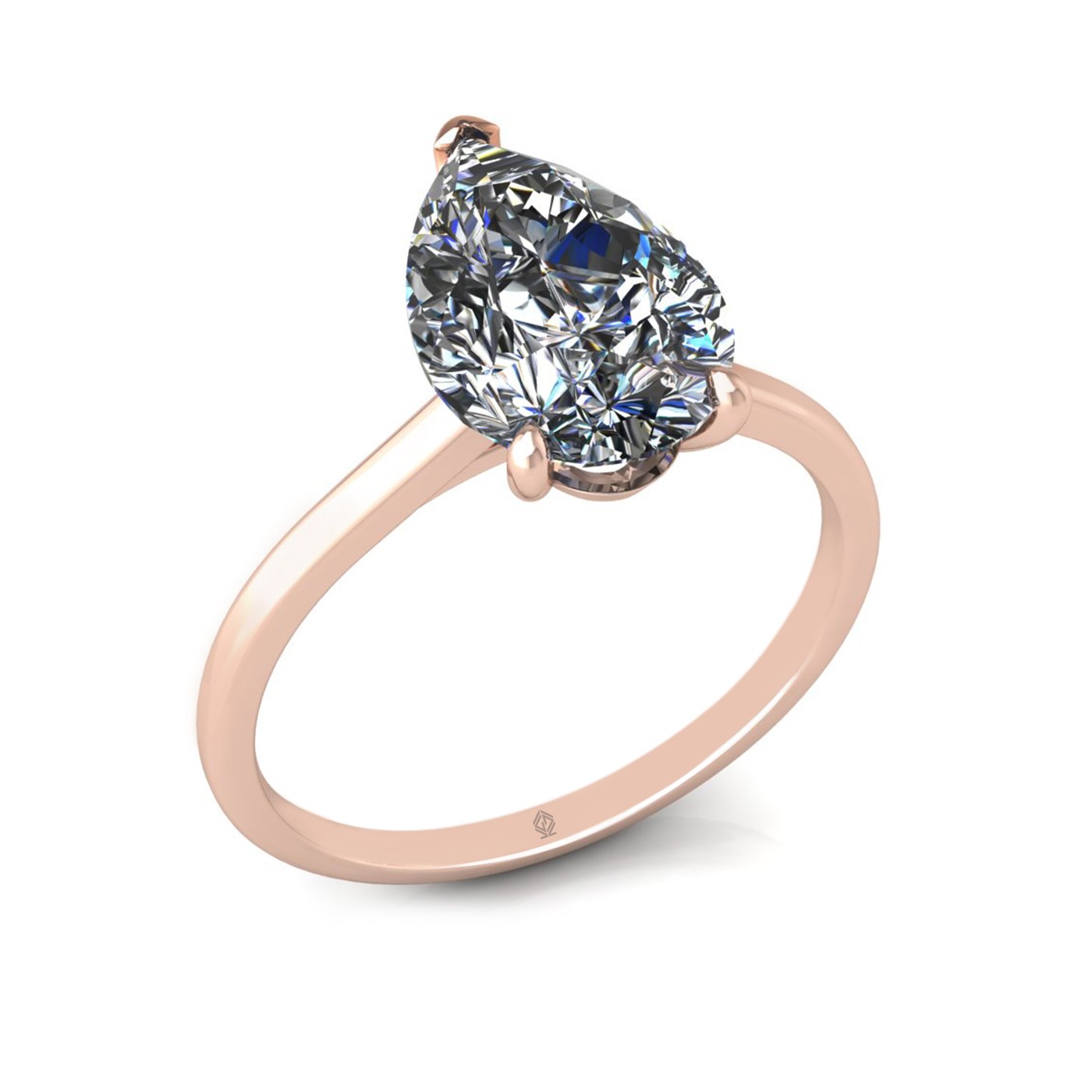 18k rose gold  2,50 ct 3 prongs solitaire pear cut diamond engagement ring with whisper thin band