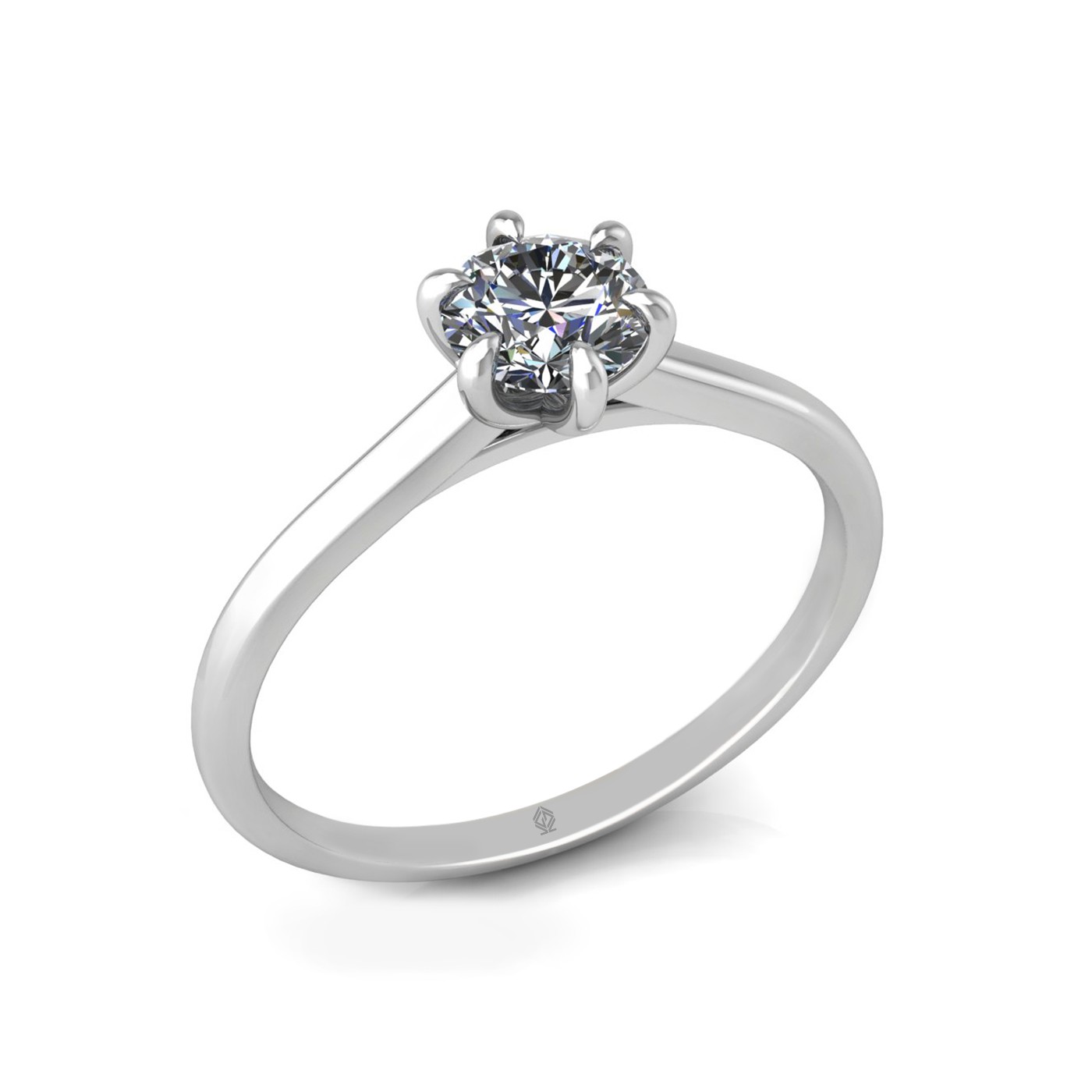 18k white gold 0,50 ct 6 prongs solitaire round cut diamond engagement ring with whisper thin band