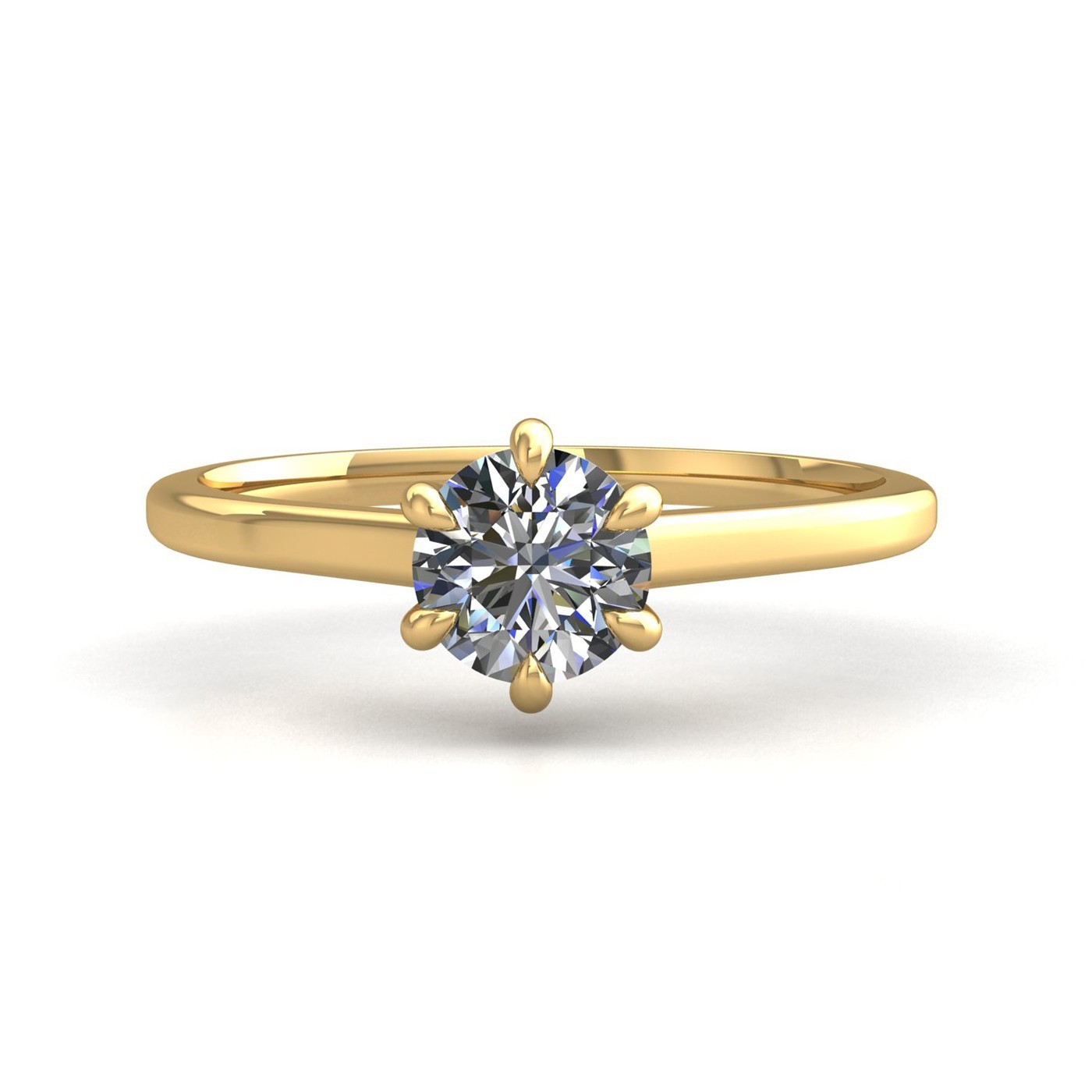 18k yellow gold 2,50 ct 6 prongs solitaire round cut diamond engagement ring with whisper thin band Photos & images