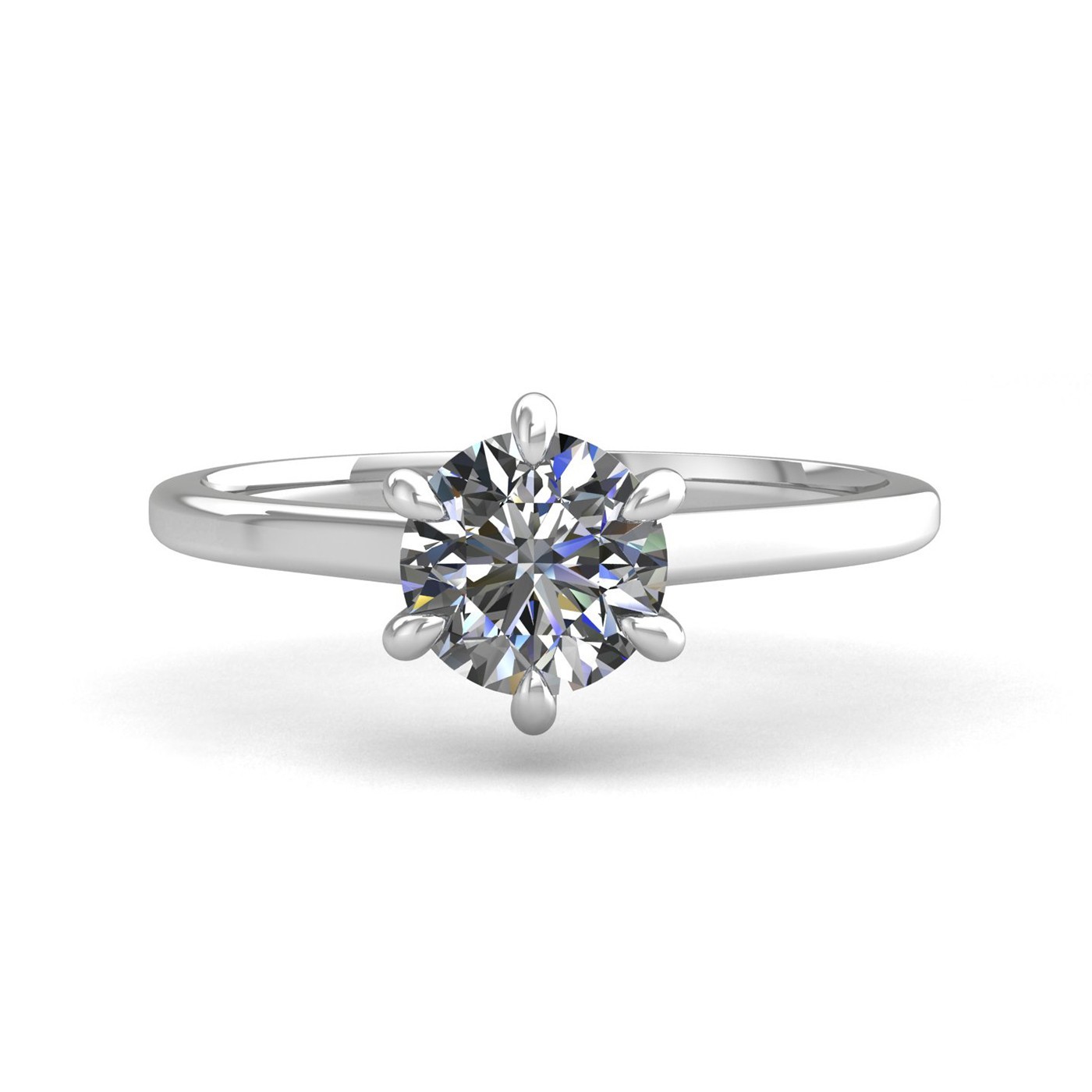 18k white gold  2,00 ct 6 prongs solitaire round cut diamond engagement ring with whisper thin band Photos & images