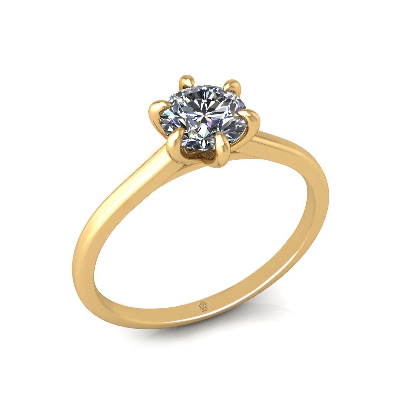 18k yellow gold 0,80 ct 6 prongs solitaire round cut diamond engagement ring with whisper thin band