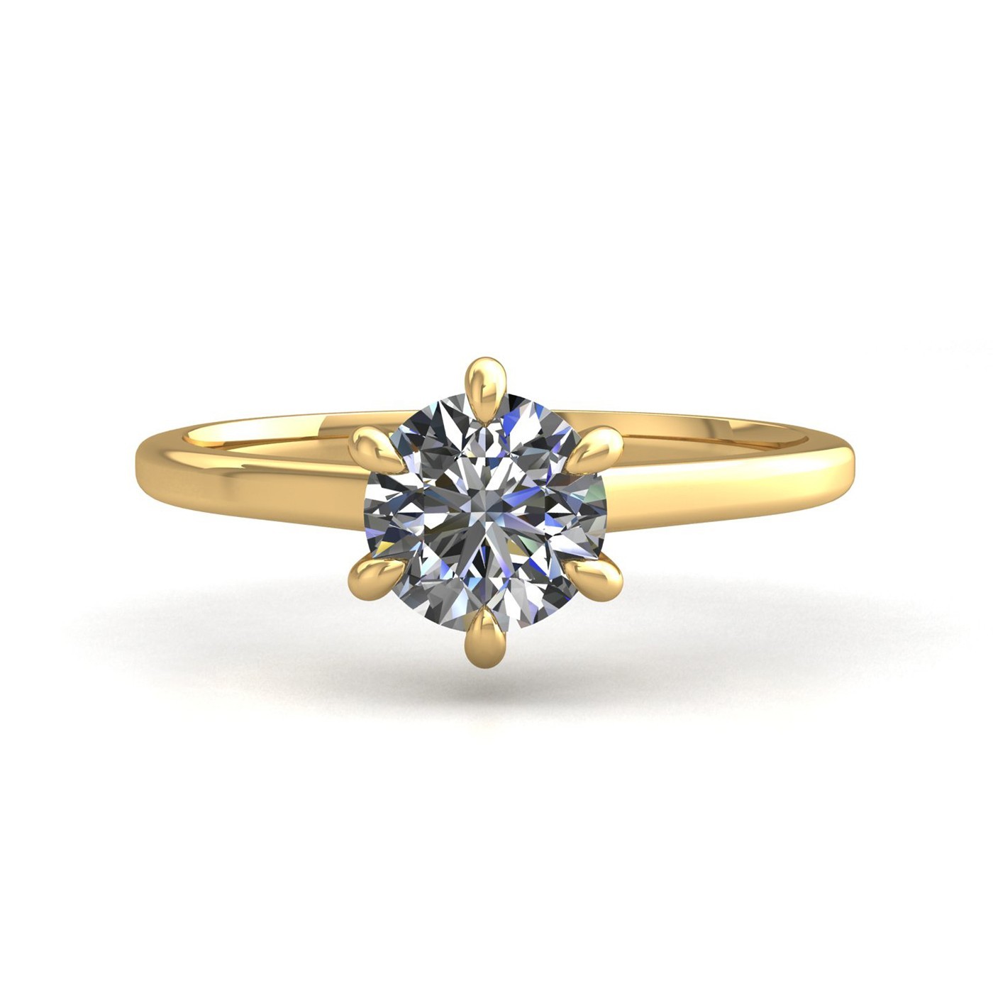 18k yellow gold 2,00 ct 6 prongs solitaire round cut diamond engagement ring with whisper thin band Photos & images