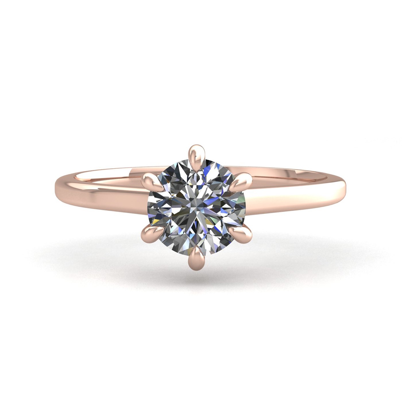 18k rose gold 0,80 ct 6 prongs solitaire round cut diamond engagement ring with whisper thin band