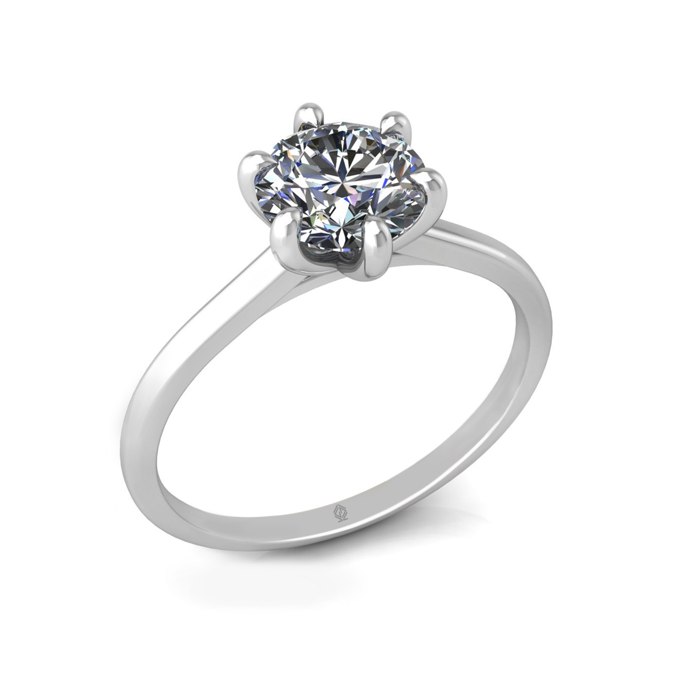 18k white gold 1,00 ct 6 prongs solitaire round cut diamond engagement ring with whisper thin band