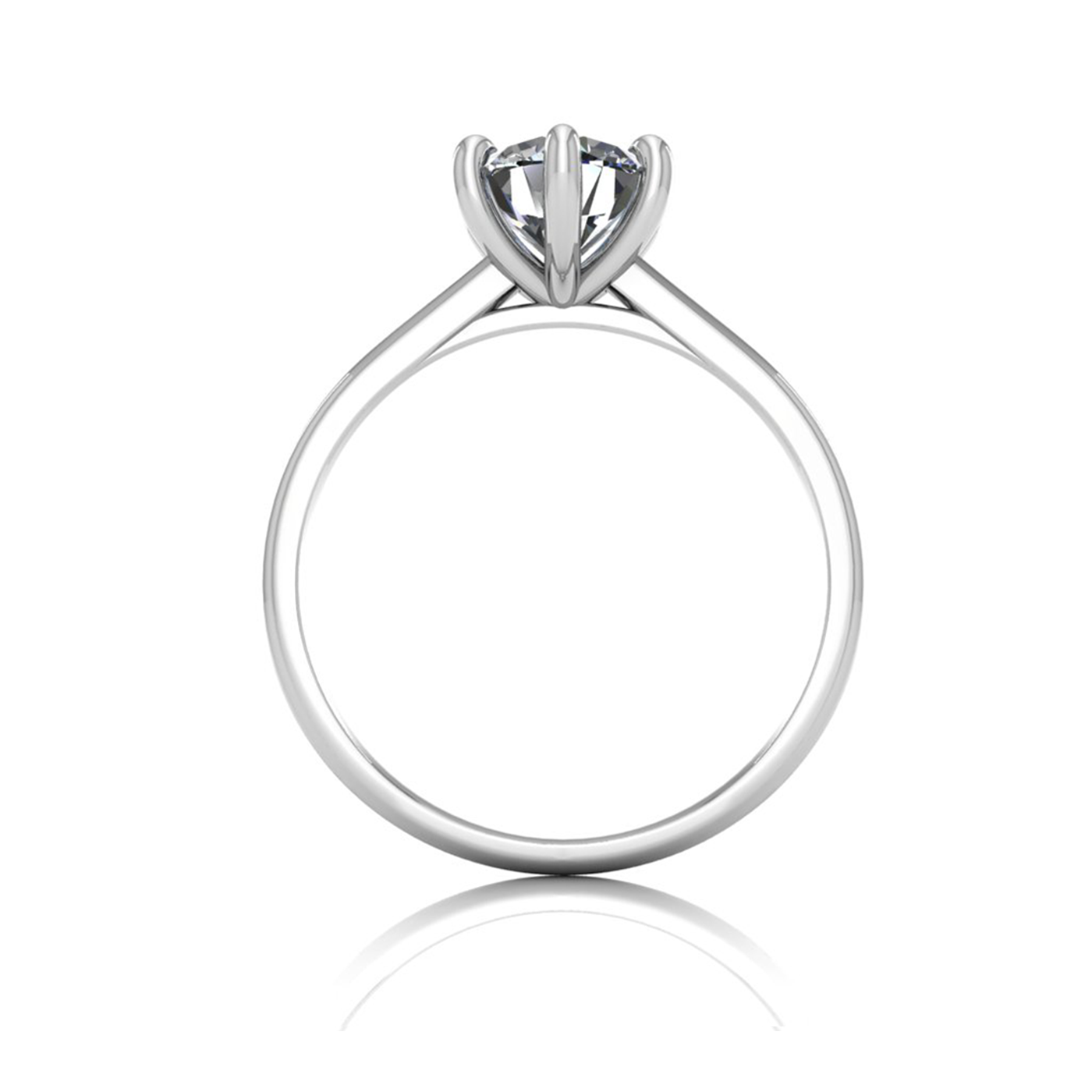18k white gold 1,00 ct 6 prongs solitaire round cut diamond engagement ring with whisper thin band