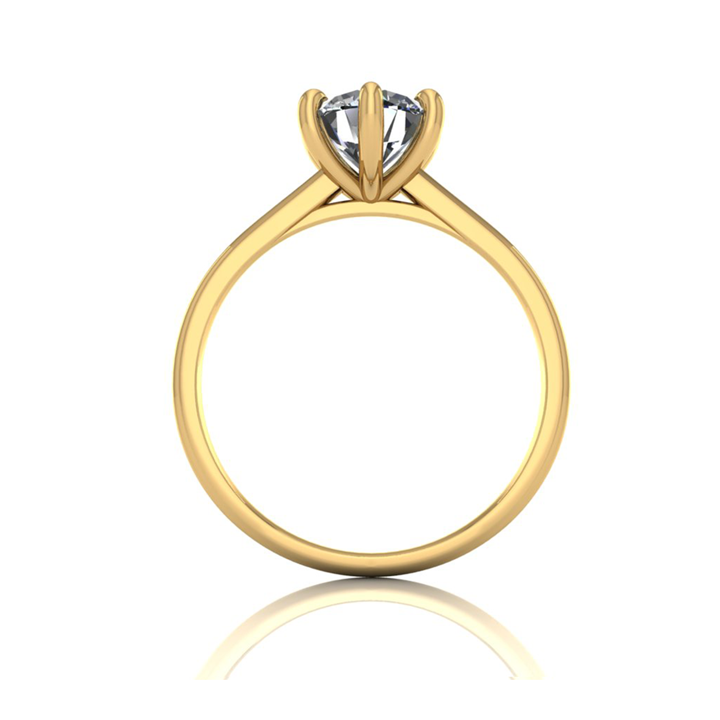 18k yellow gold 1,00 ct 6 prongs solitaire round cut diamond engagement ring with whisper thin band