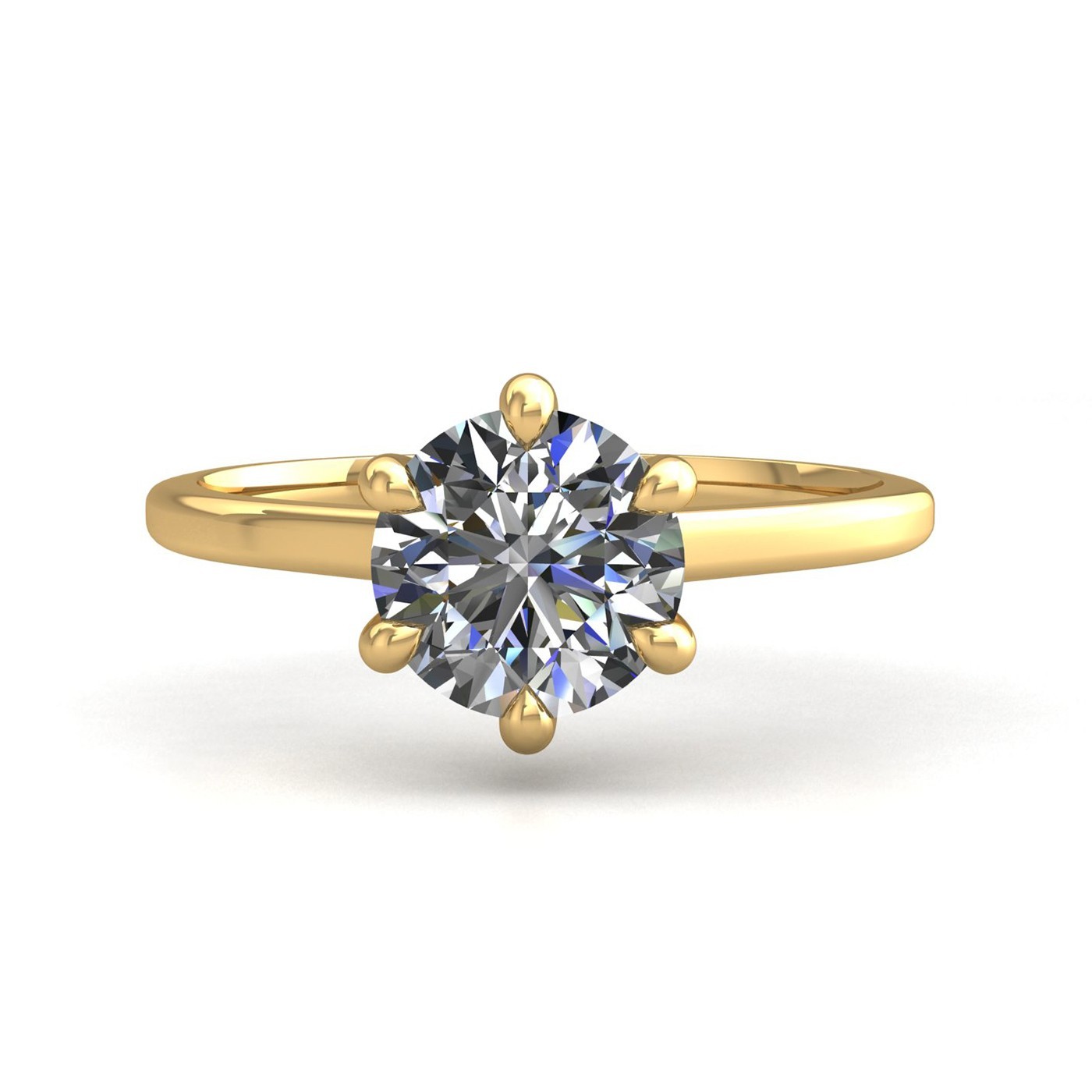 18k yellow gold 2,00 ct 6 prongs solitaire round cut diamond engagement ring with whisper thin band Photos & images