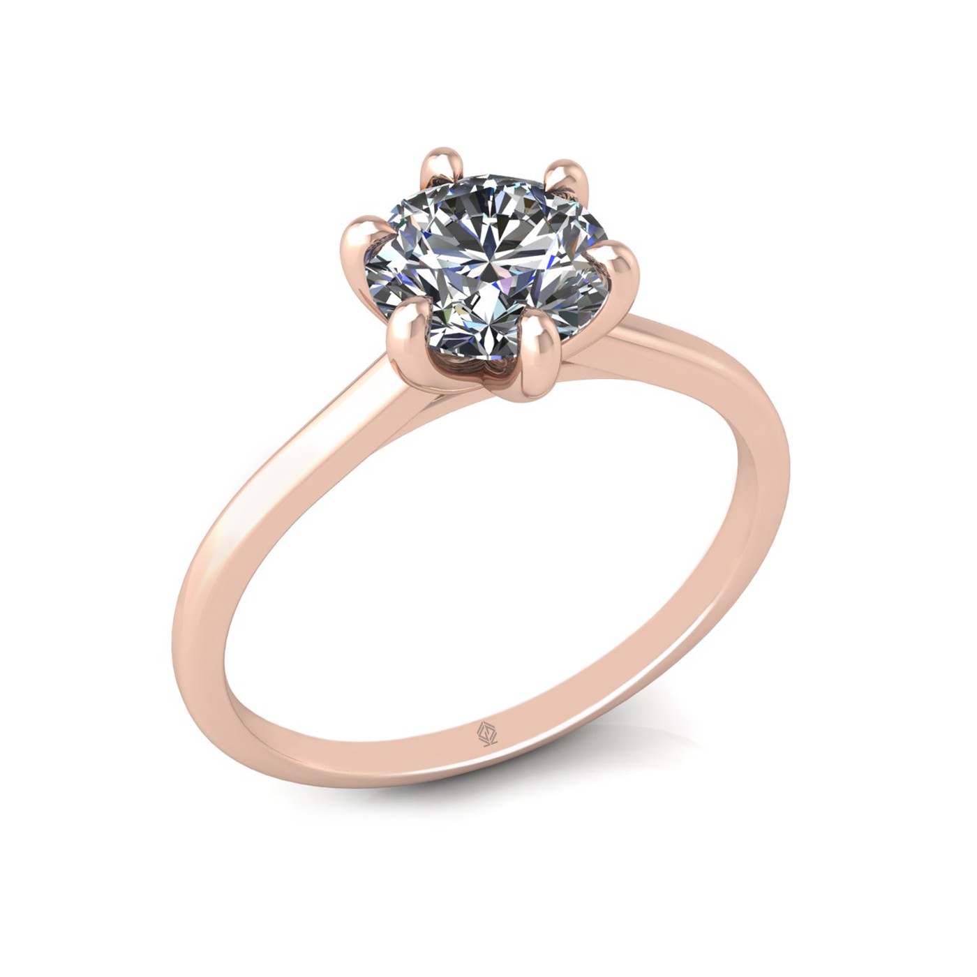 18k rose gold 1,00 ct 6 prongs solitaire round cut diamond engagement ring with whisper thin band