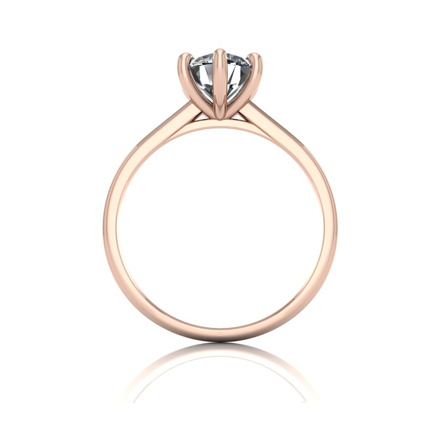 18k rose gold 1,00 ct 6 prongs solitaire round cut diamond engagement ring with whisper thin band