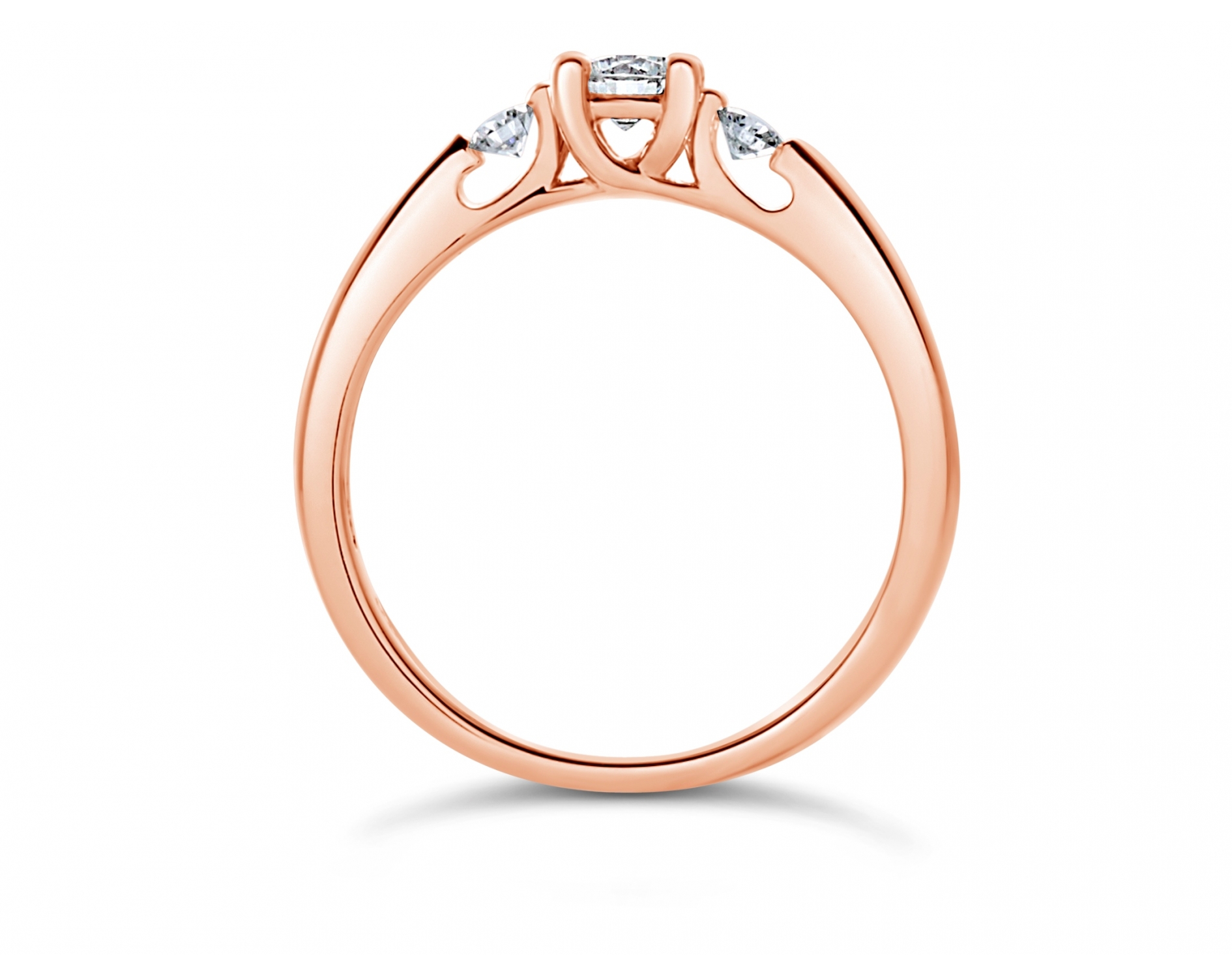 18k rose gold 4 prong open gallery three stone engagement ring