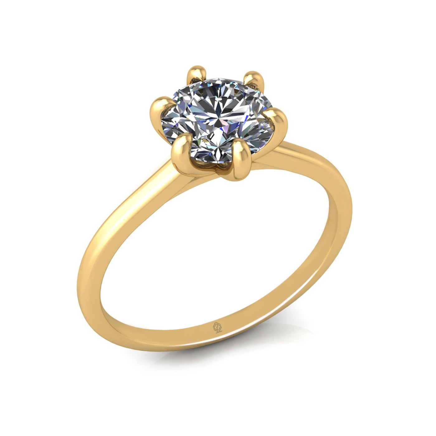 18k yellow gold 1,20 ct 6 prongs solitaire round cut diamond engagement ring with whisper thin band