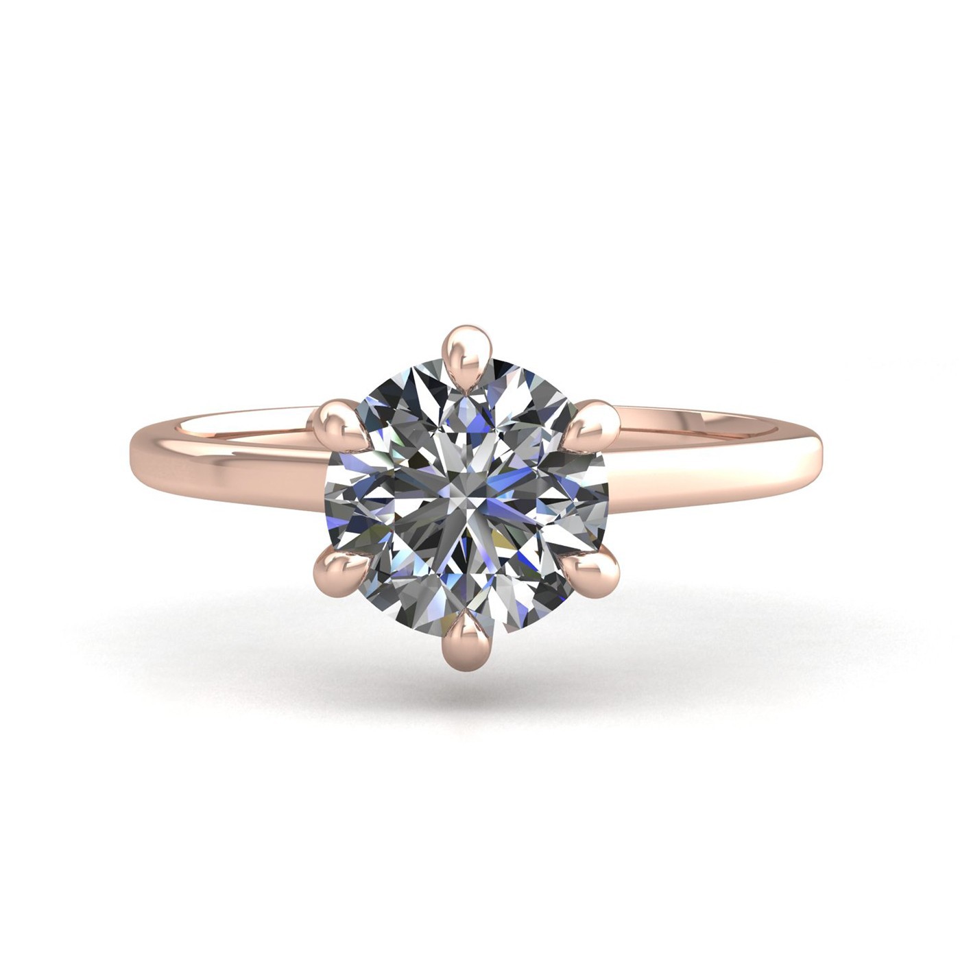 18k rose gold 1,20 ct 6 prongs solitaire round cut diamond engagement ring with whisper thin band