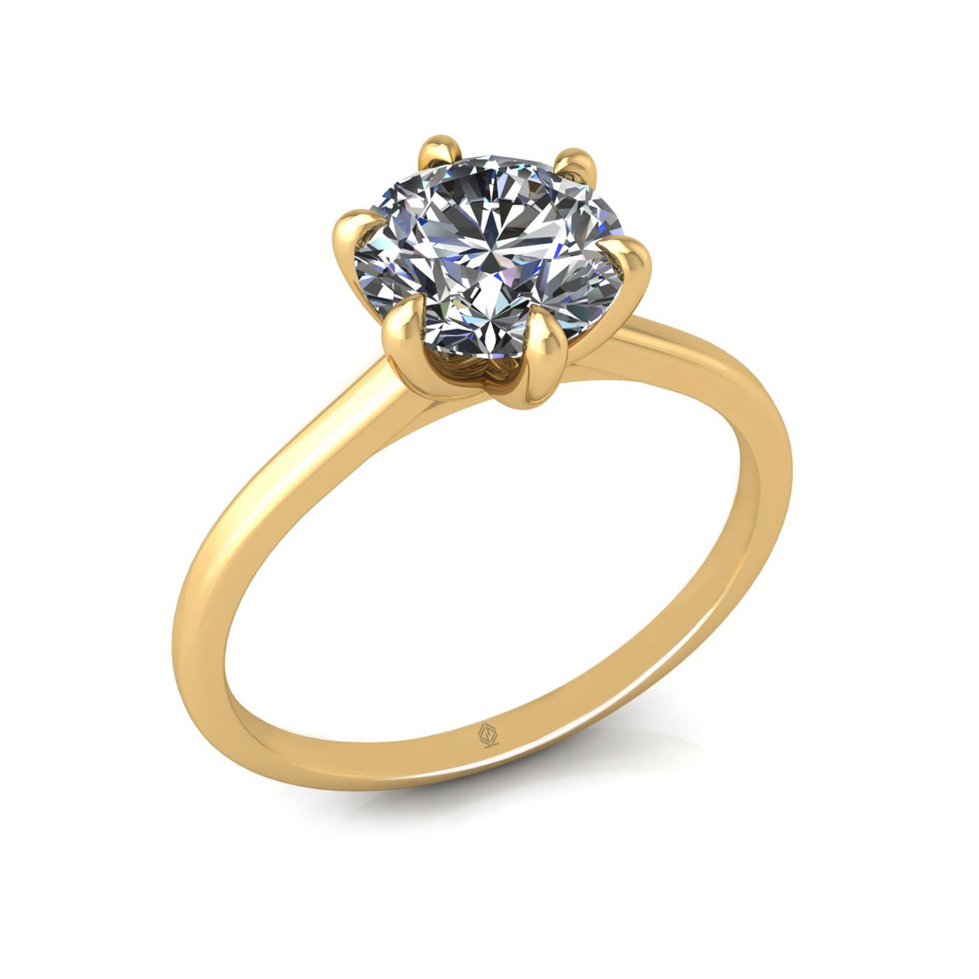 18k yellow gold 1,50 ct 6 prongs solitaire round cut diamond engagement ring with whisper thin band
