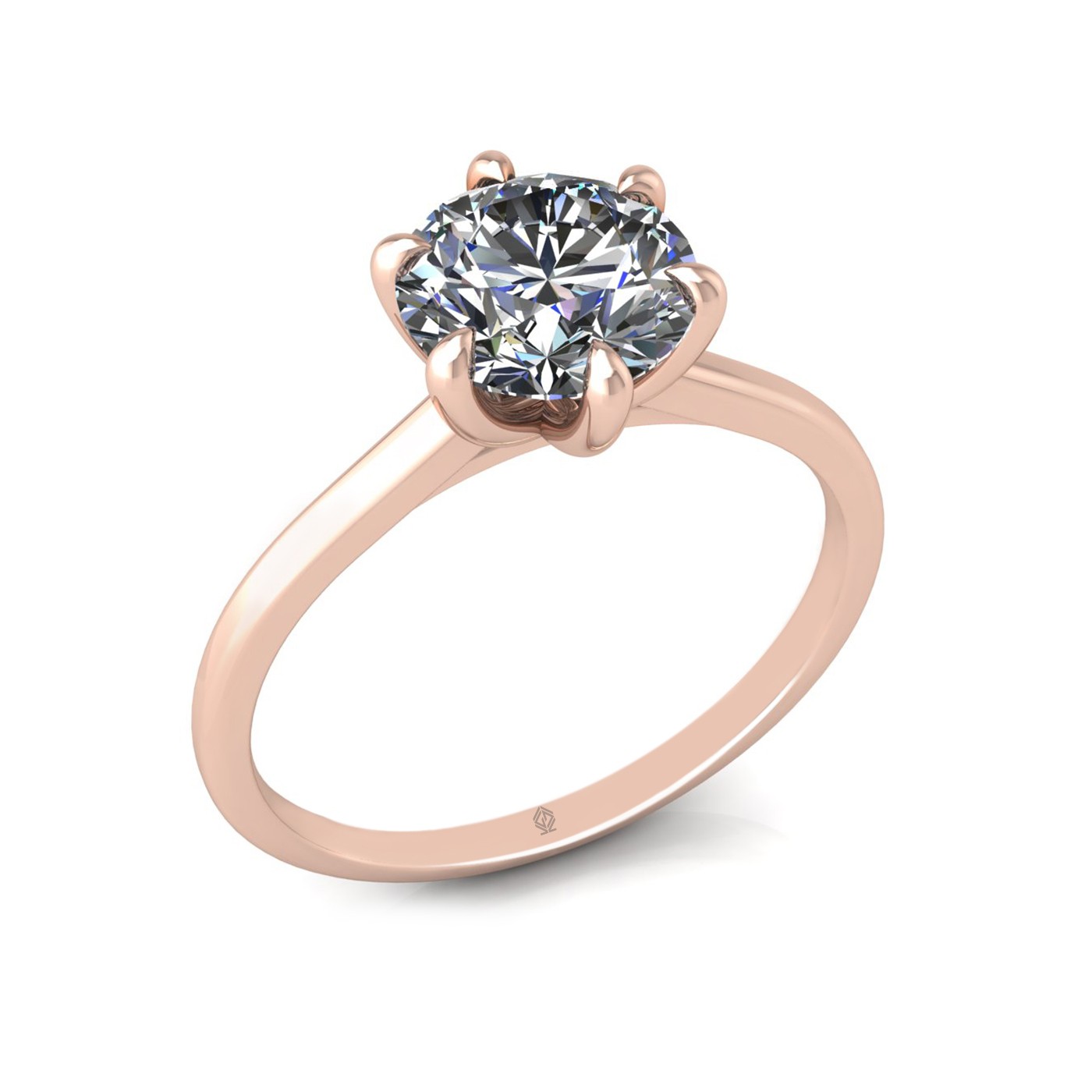 18k rose gold 1,50 ct 6 prongs solitaire round cut diamond engagement ring with whisper thin band
